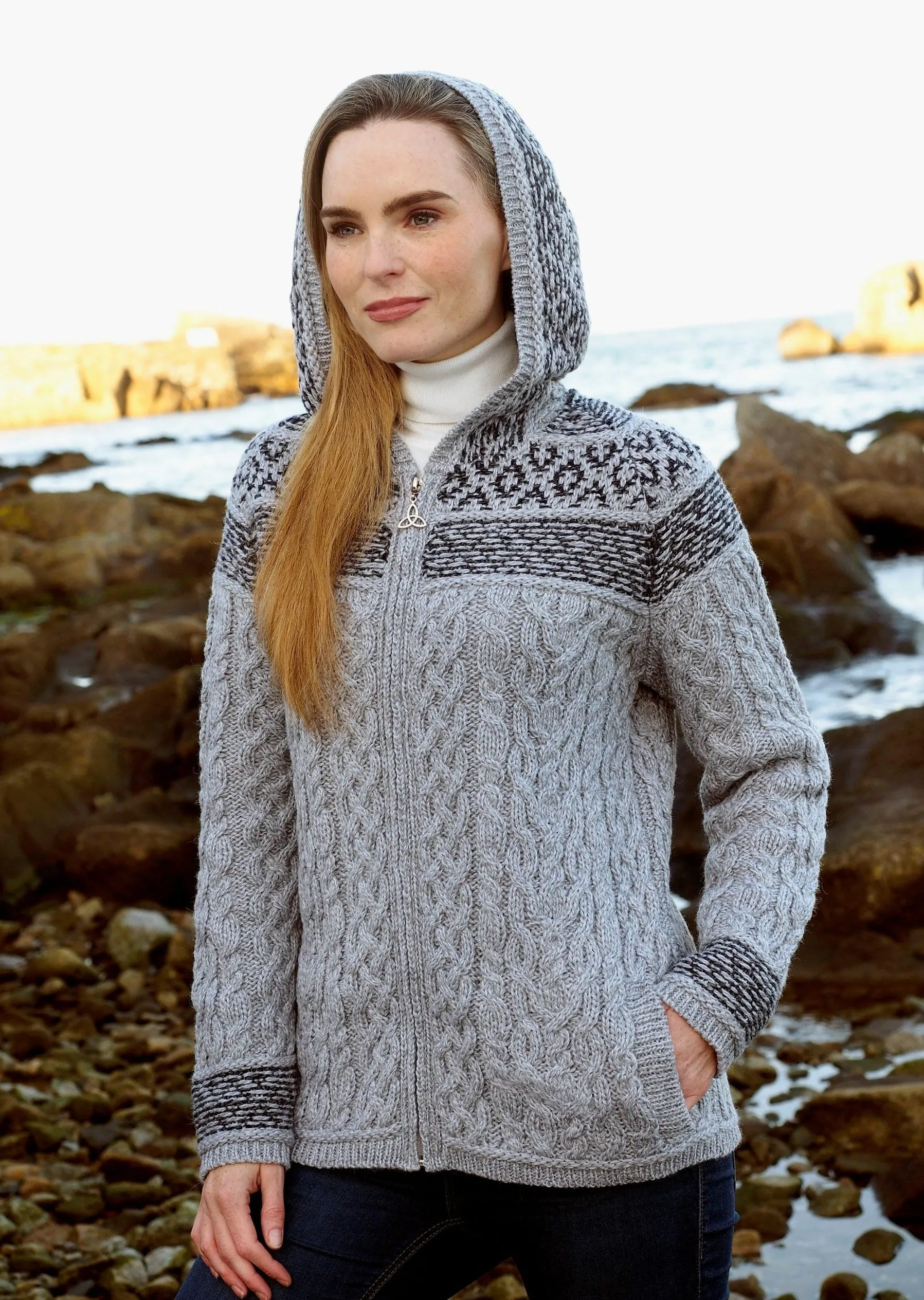 Aran Fairisle Hood Aran Cardigan | Clearance