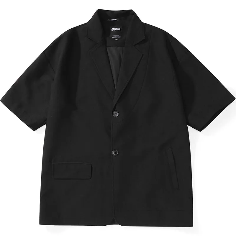 Asymmetric Pocket Lapel Plain Short Sleeve Blazer