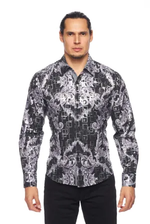 Avalon Men’s Slim Fit Black & Grey Printed Shirt