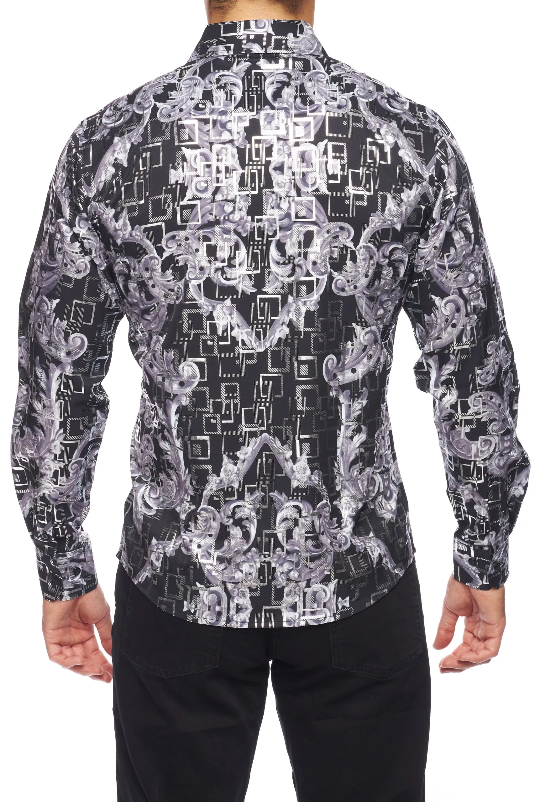 Avalon Men’s Slim Fit Black & Grey Printed Shirt