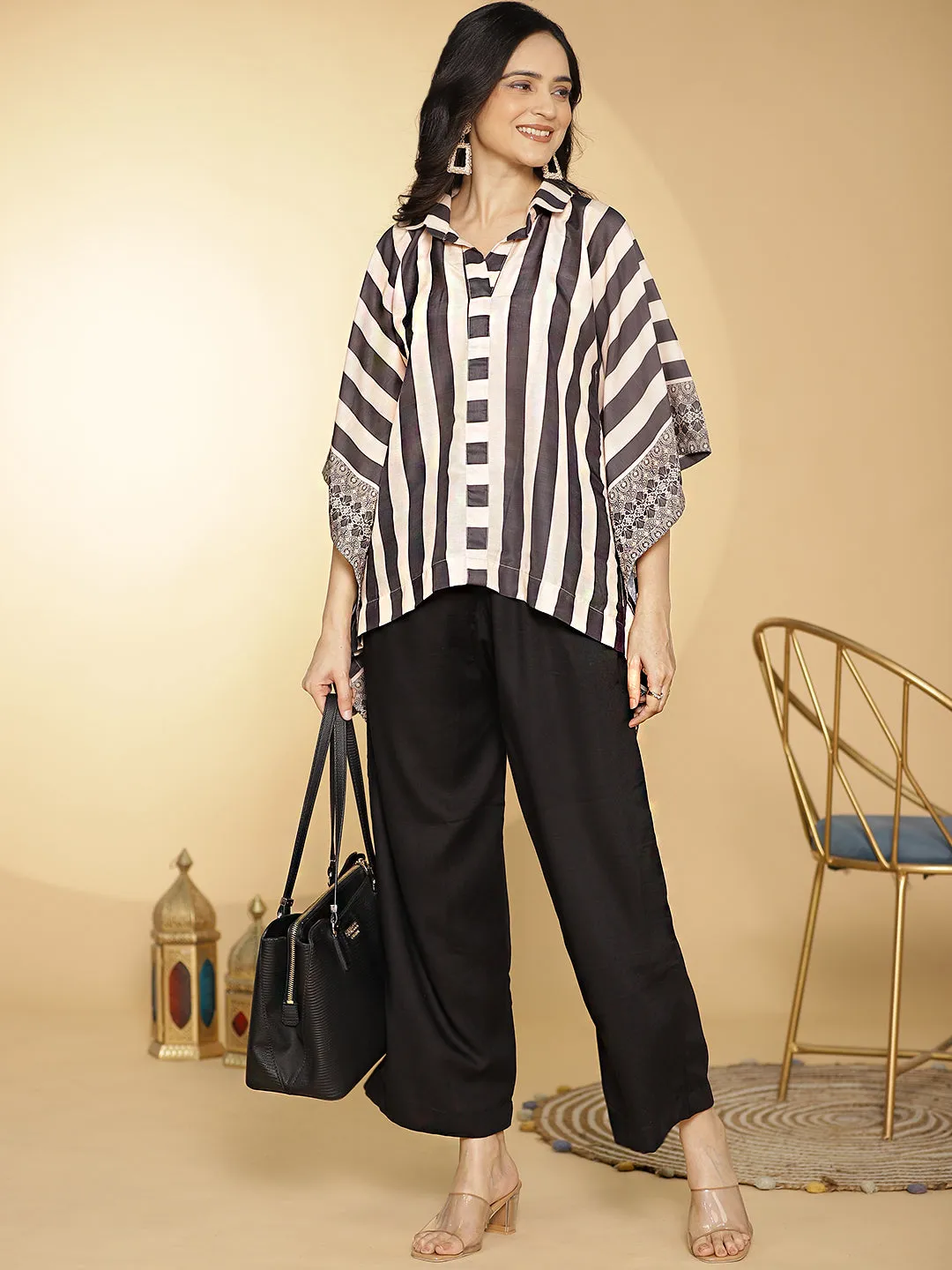 BlackStripes Muslin Printed KaftanTop