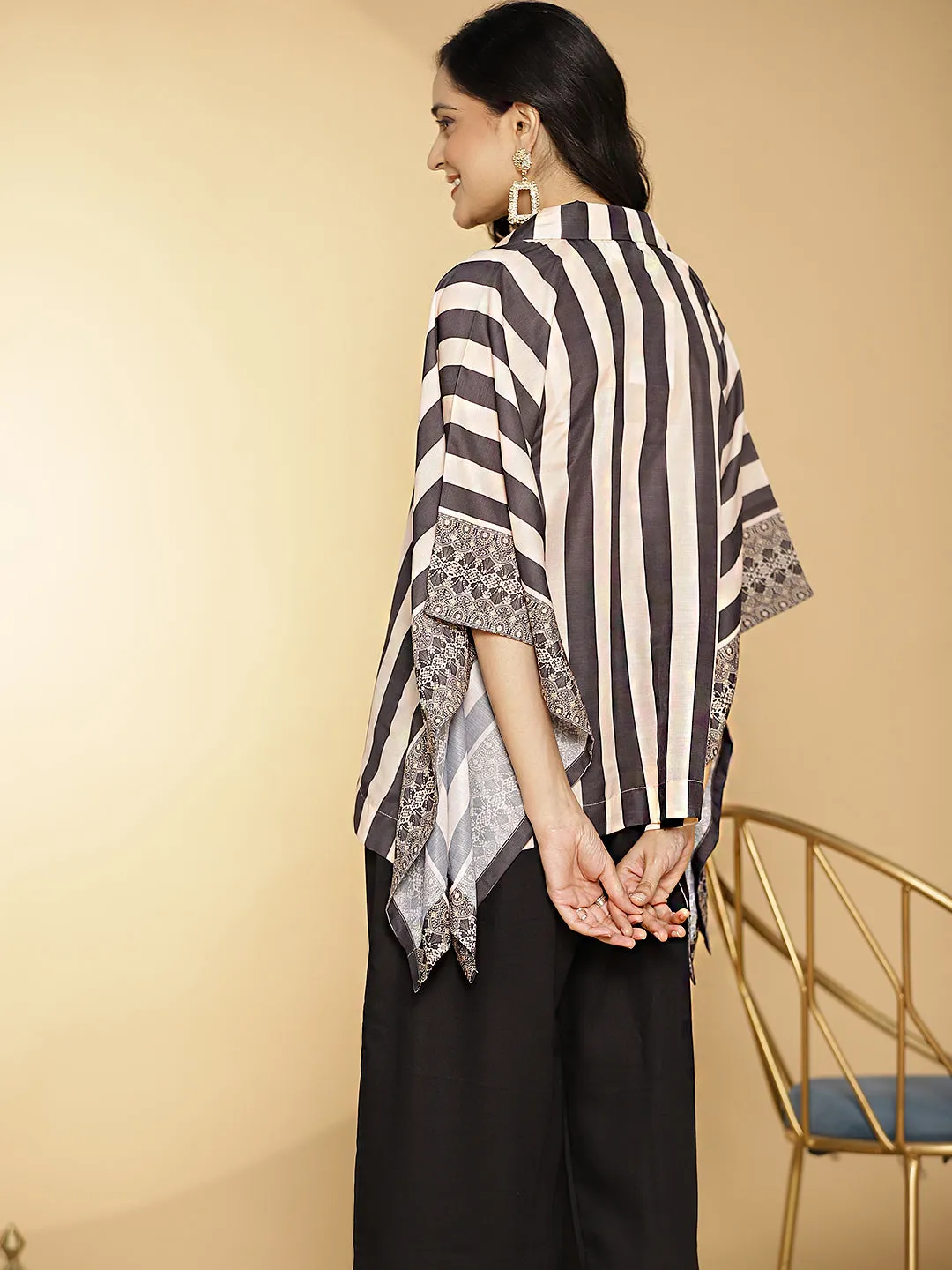 BlackStripes Muslin Printed KaftanTop