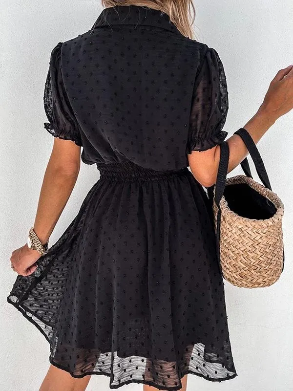 Casual Black Button Embellished Mesh Dress