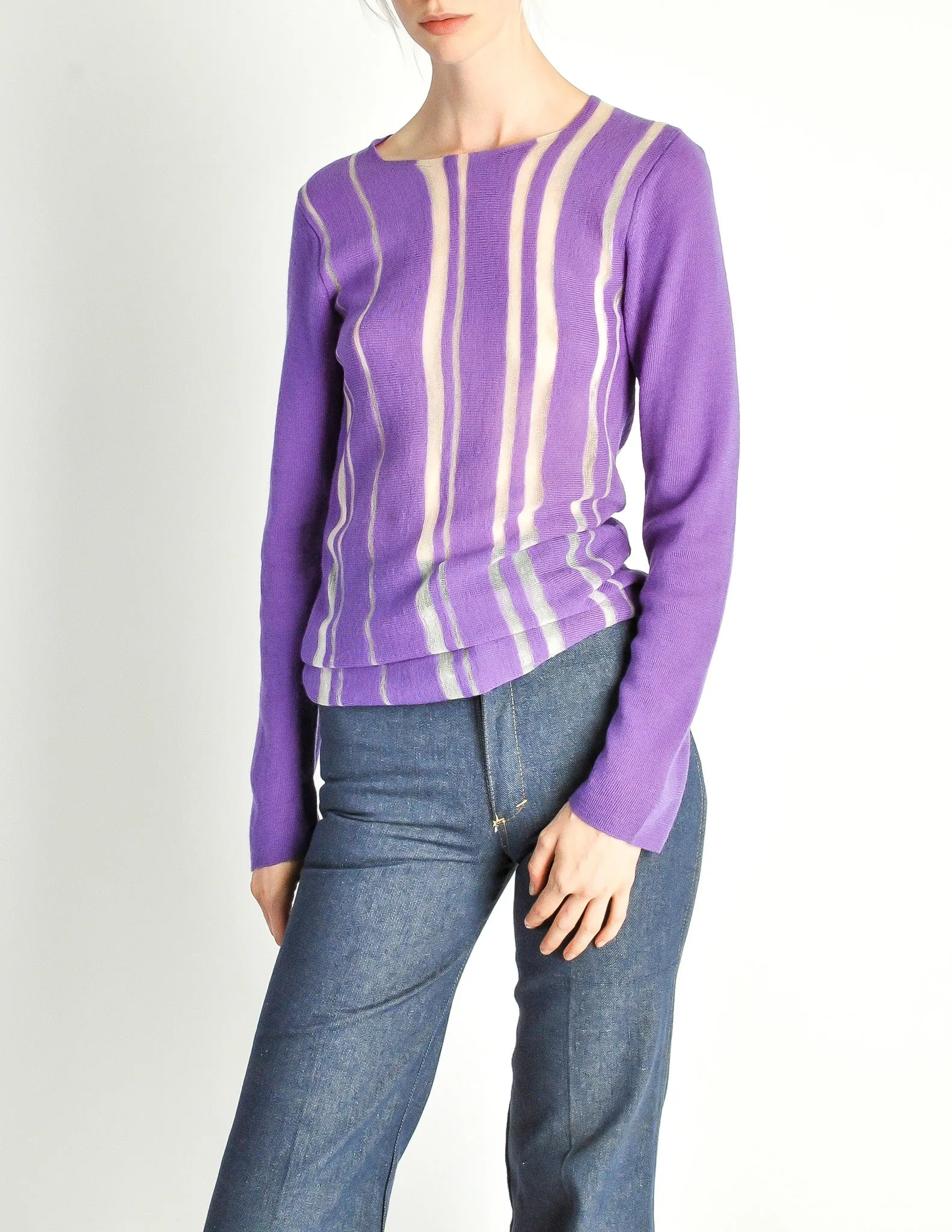 Comme des Garçons Vintage Purple & Sheer Mesh Striped Sweater