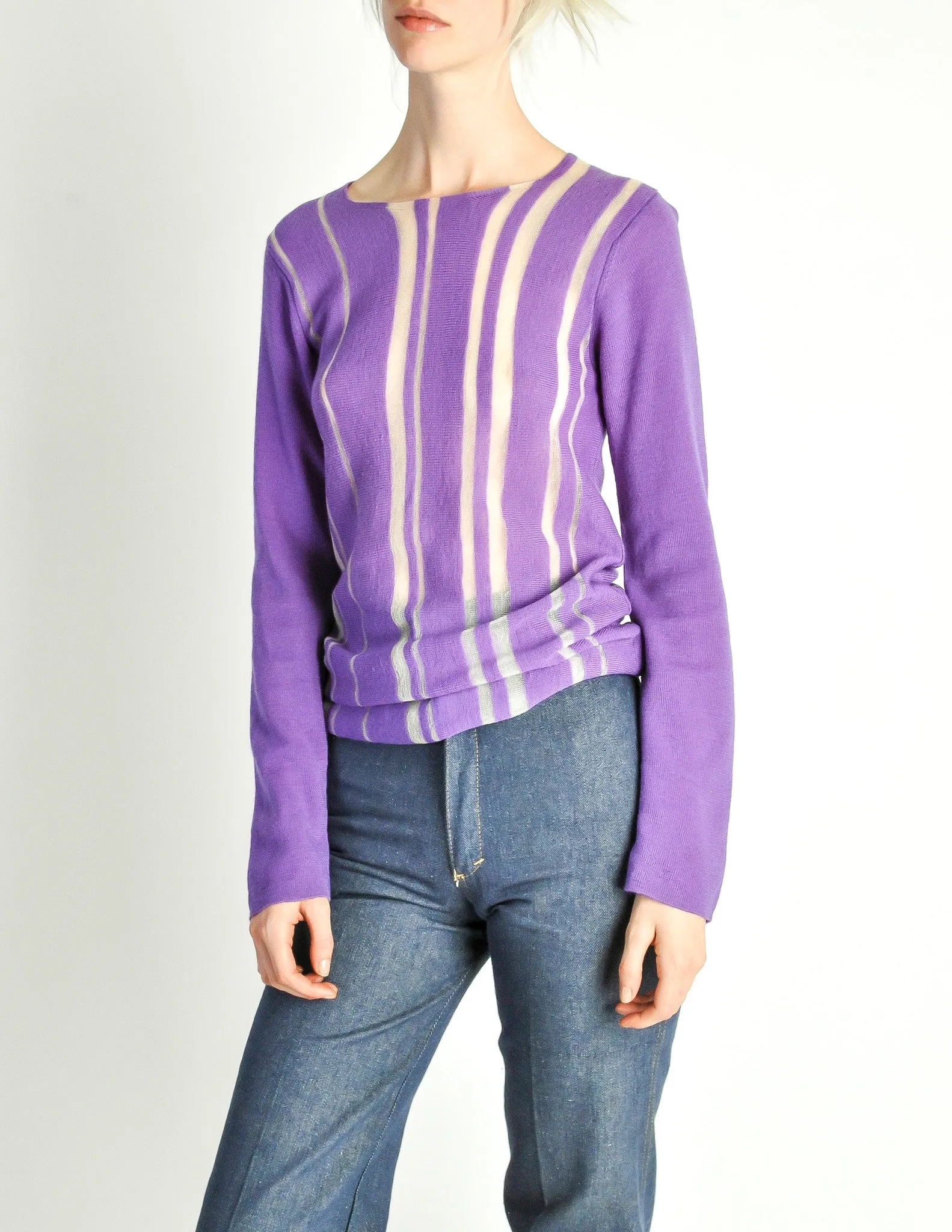 Comme des Garçons Vintage Purple & Sheer Mesh Striped Sweater