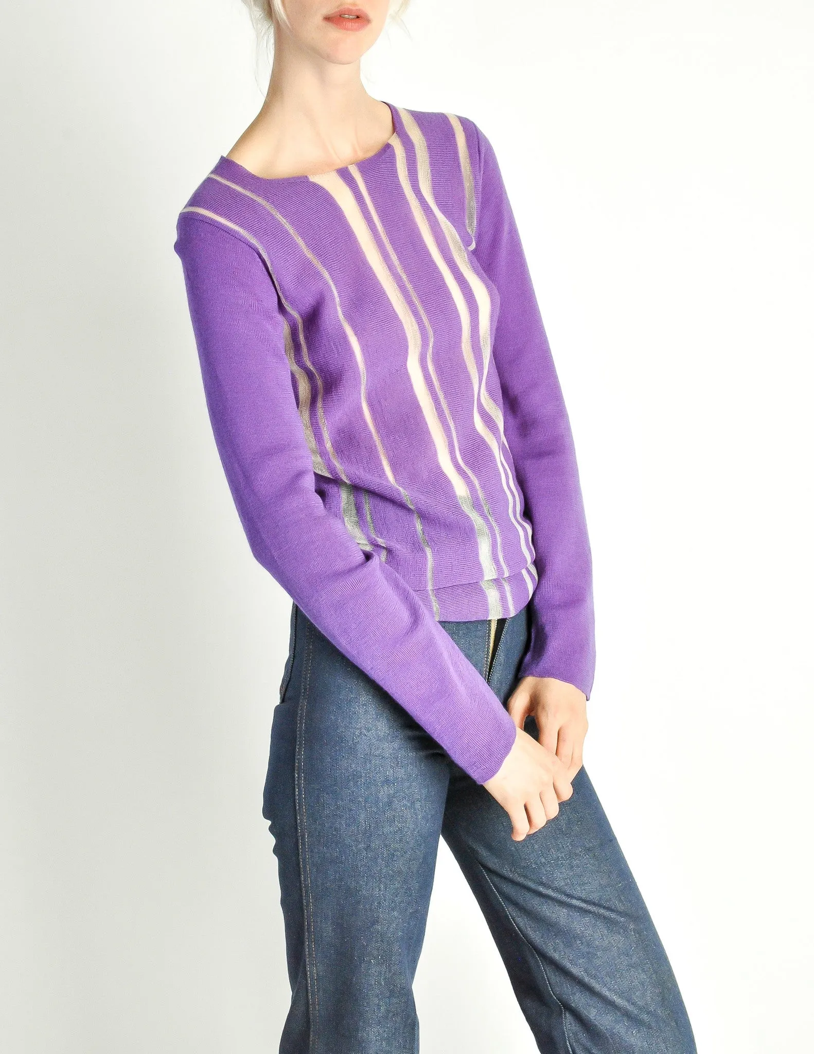 Comme des Garçons Vintage Purple & Sheer Mesh Striped Sweater