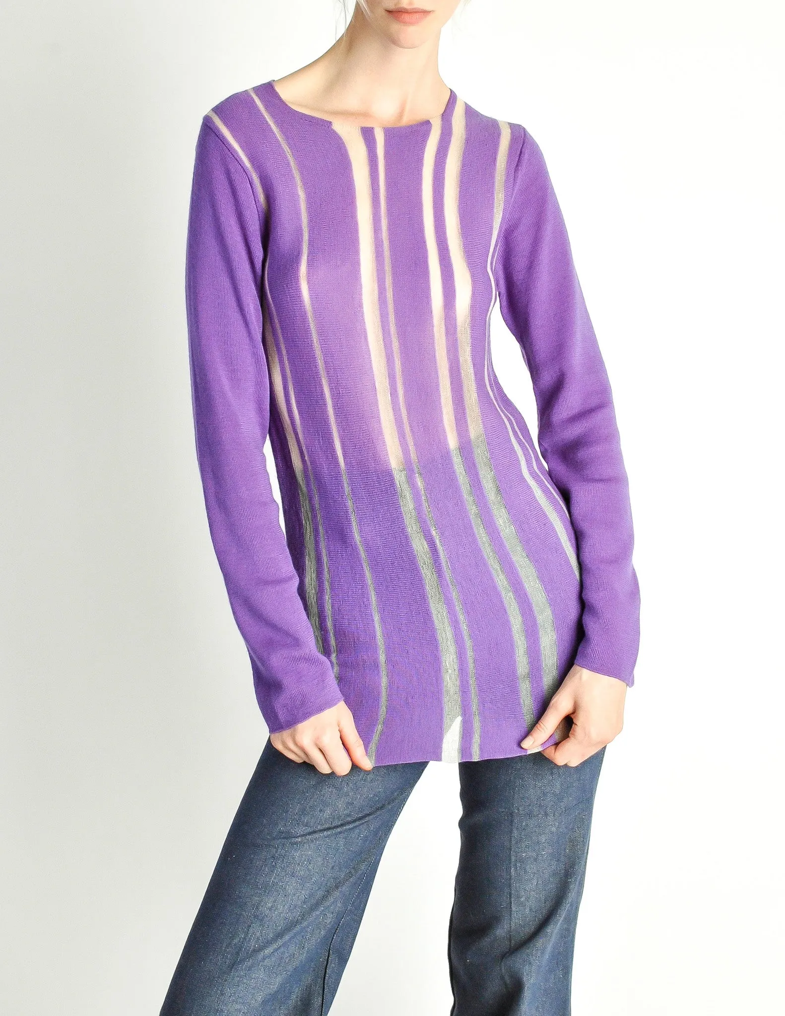 Comme des Garçons Vintage Purple & Sheer Mesh Striped Sweater