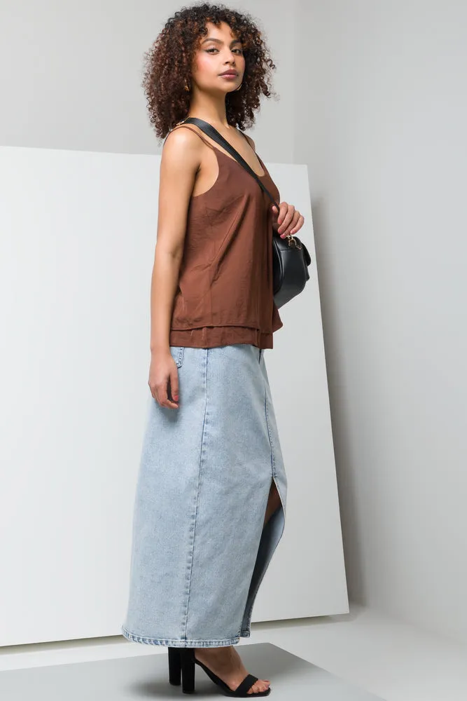 Cowl Neck Satin Cami Brown