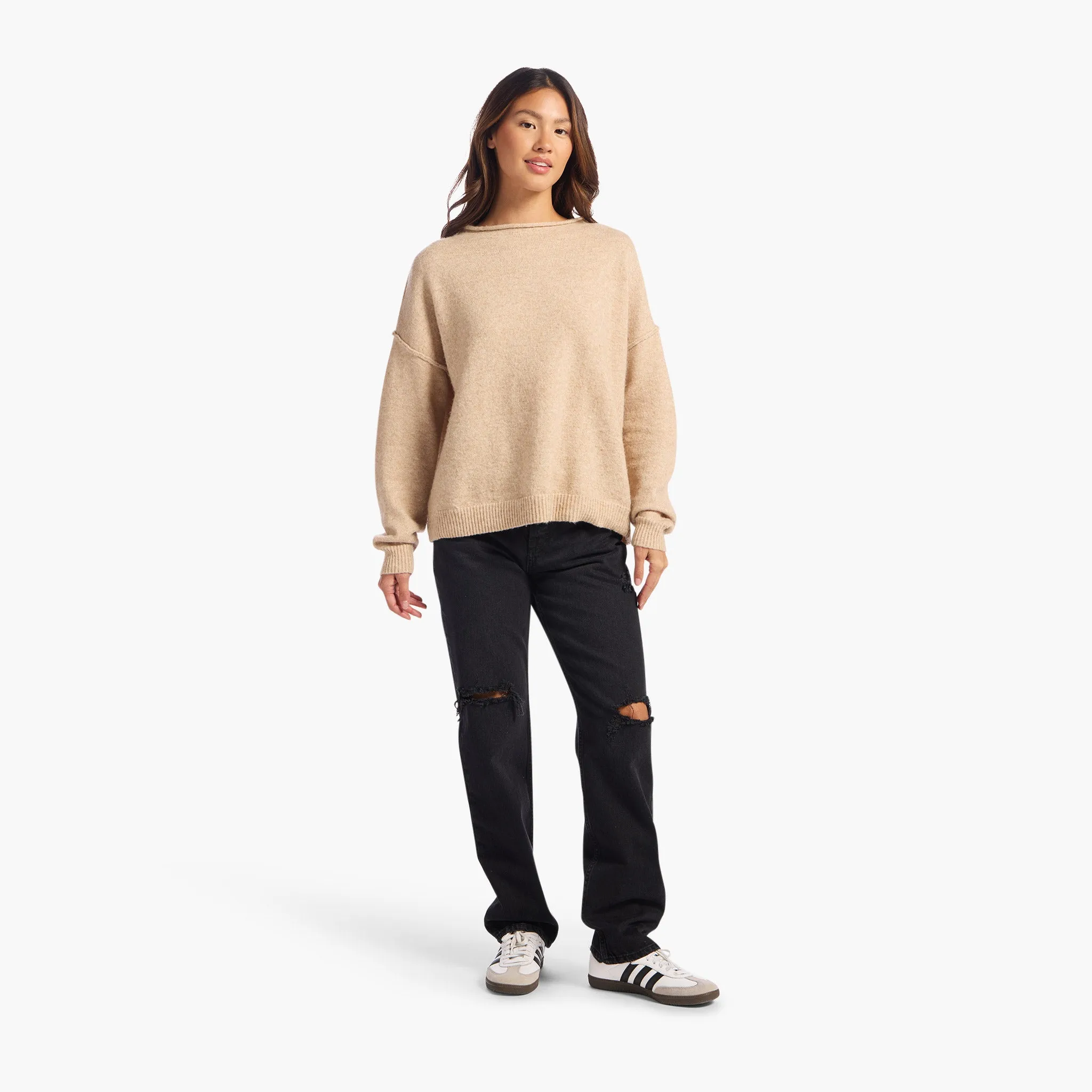 Cozy Knit Mock Neck Sweater | Heather Oat