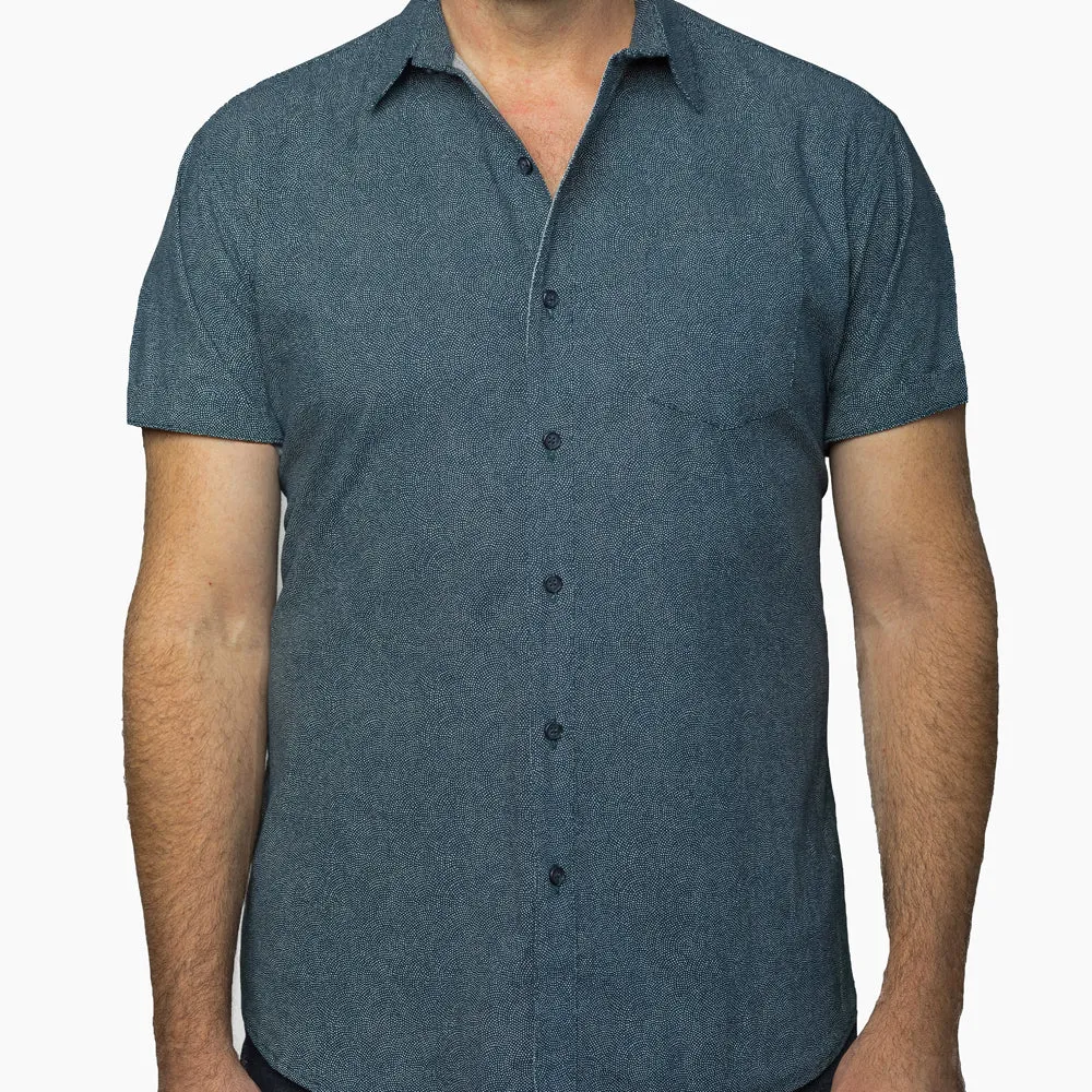 Dark Navy Blue Wave Print Shirt - Zeke