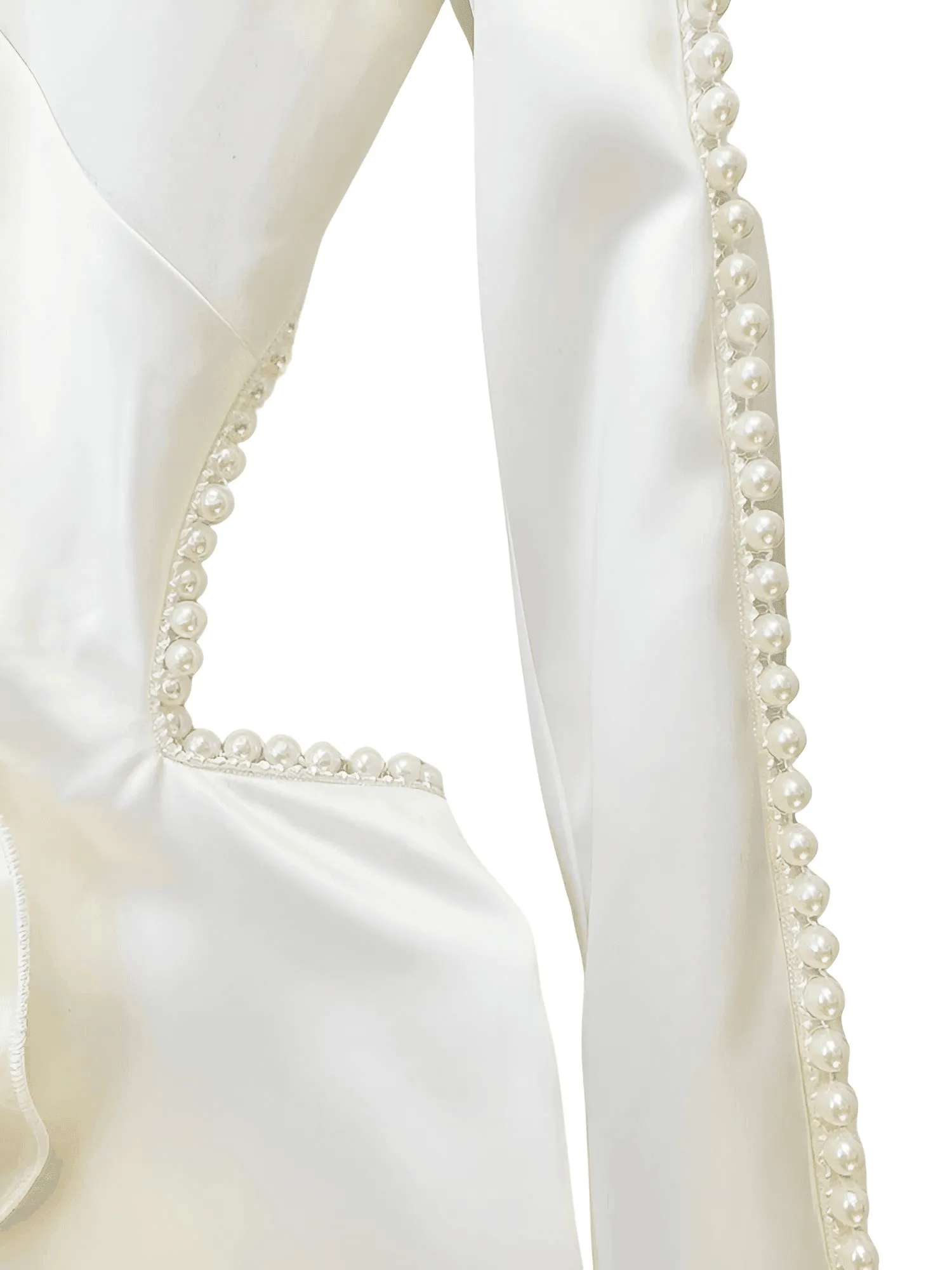 Designer Runway Fashion Women's Hollow Out Pearl Beaded Blazer & Gauze Pants