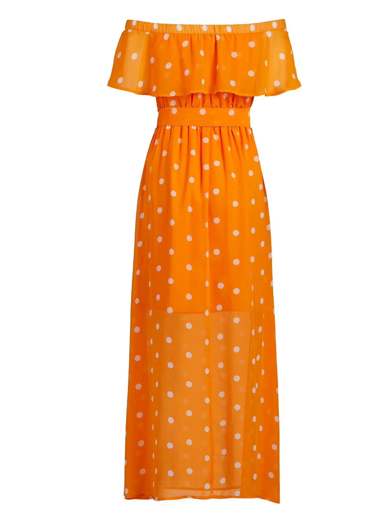 Dot-Print Off-The-Shoulder Maxi Dress