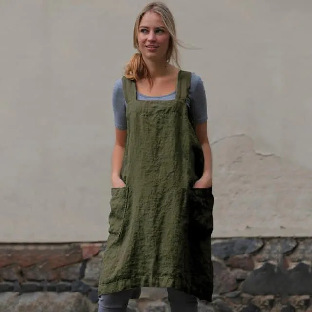 DressBetty - Female Square Cross Apron Dresses Women Cotton Linen Pinafore Dresses