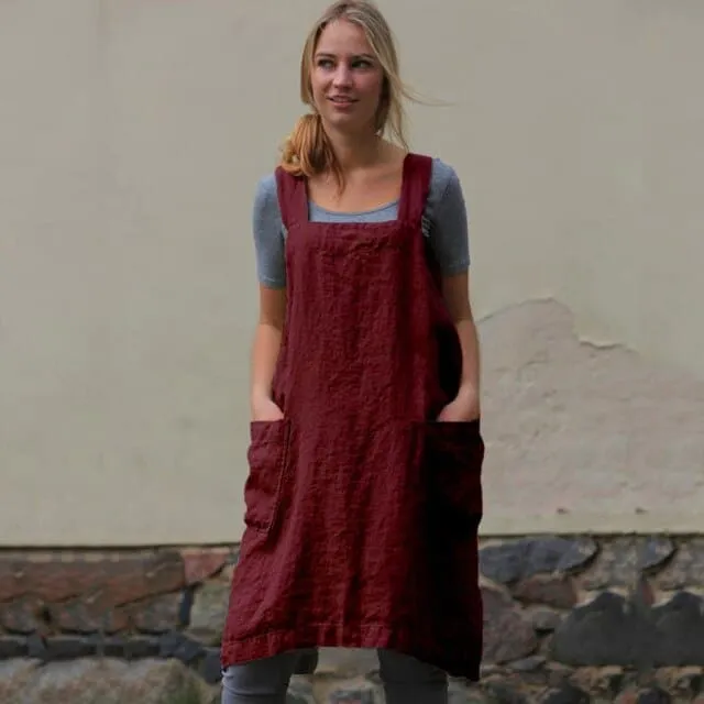 DressBetty - Female Square Cross Apron Dresses Women Cotton Linen Pinafore Dresses