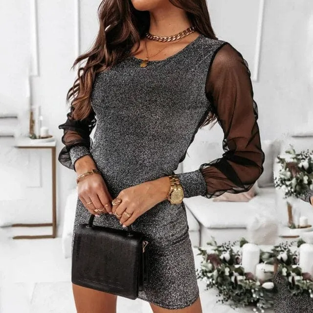 DressBetty - Year Sexy Sequin Dress For Party Women Bling Black Bandage Mini Spring Autumn Lady Dating Dinner Dresses