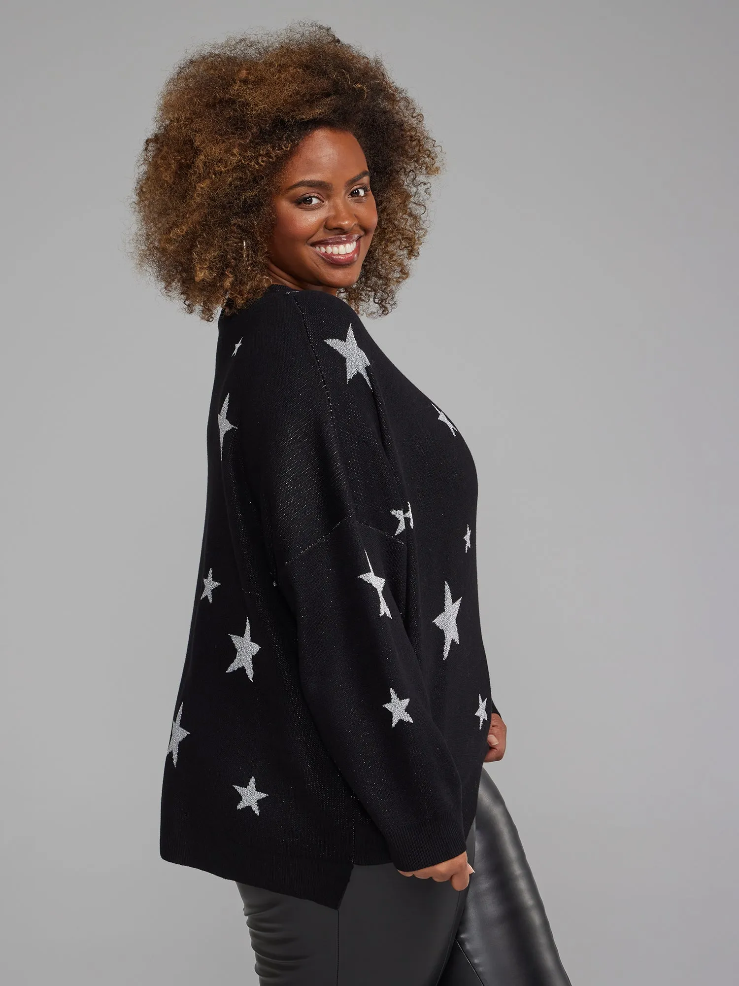 Fashion To Figure - Metallic Star Pullover Sweater