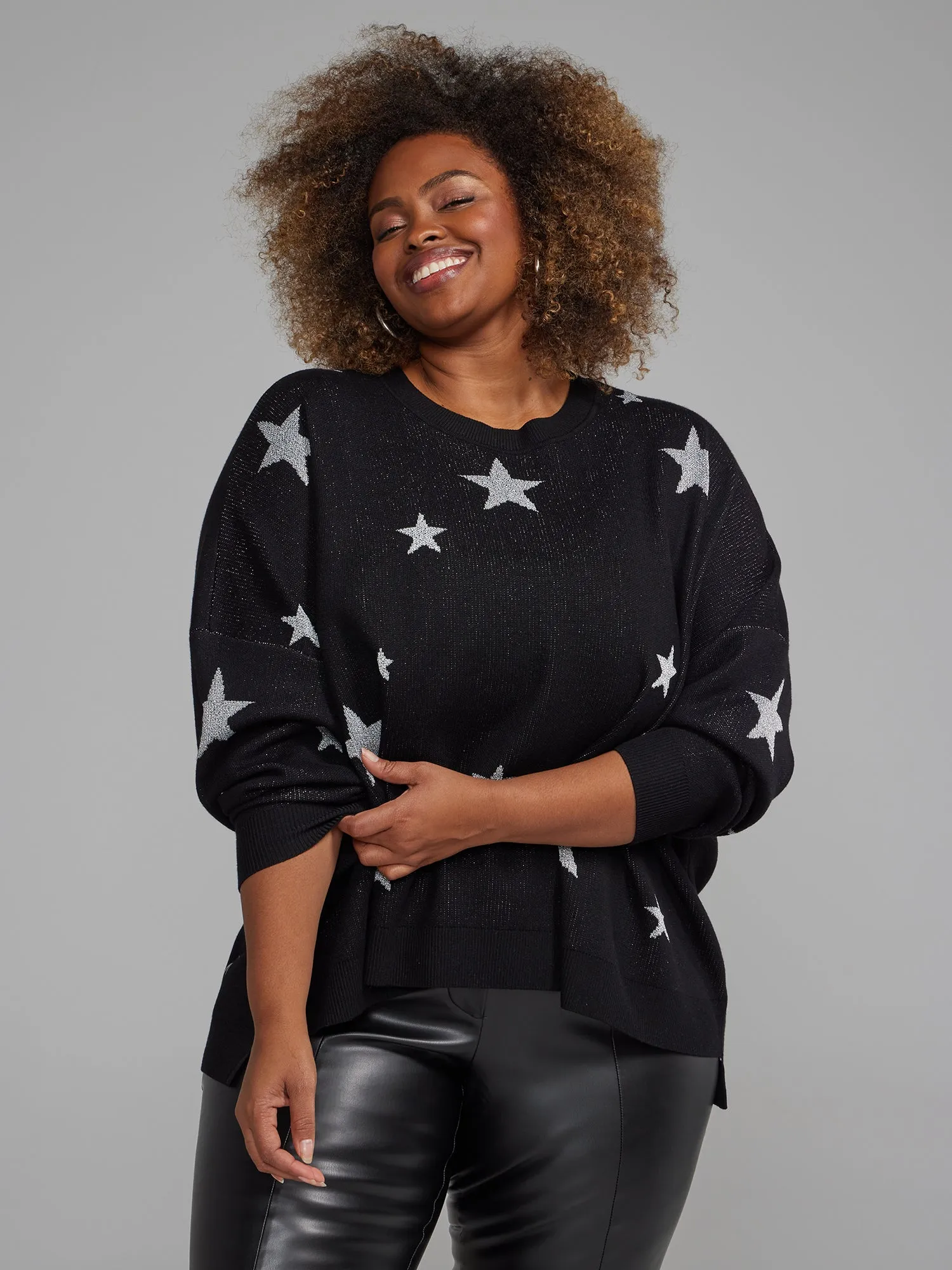 Fashion To Figure - Metallic Star Pullover Sweater