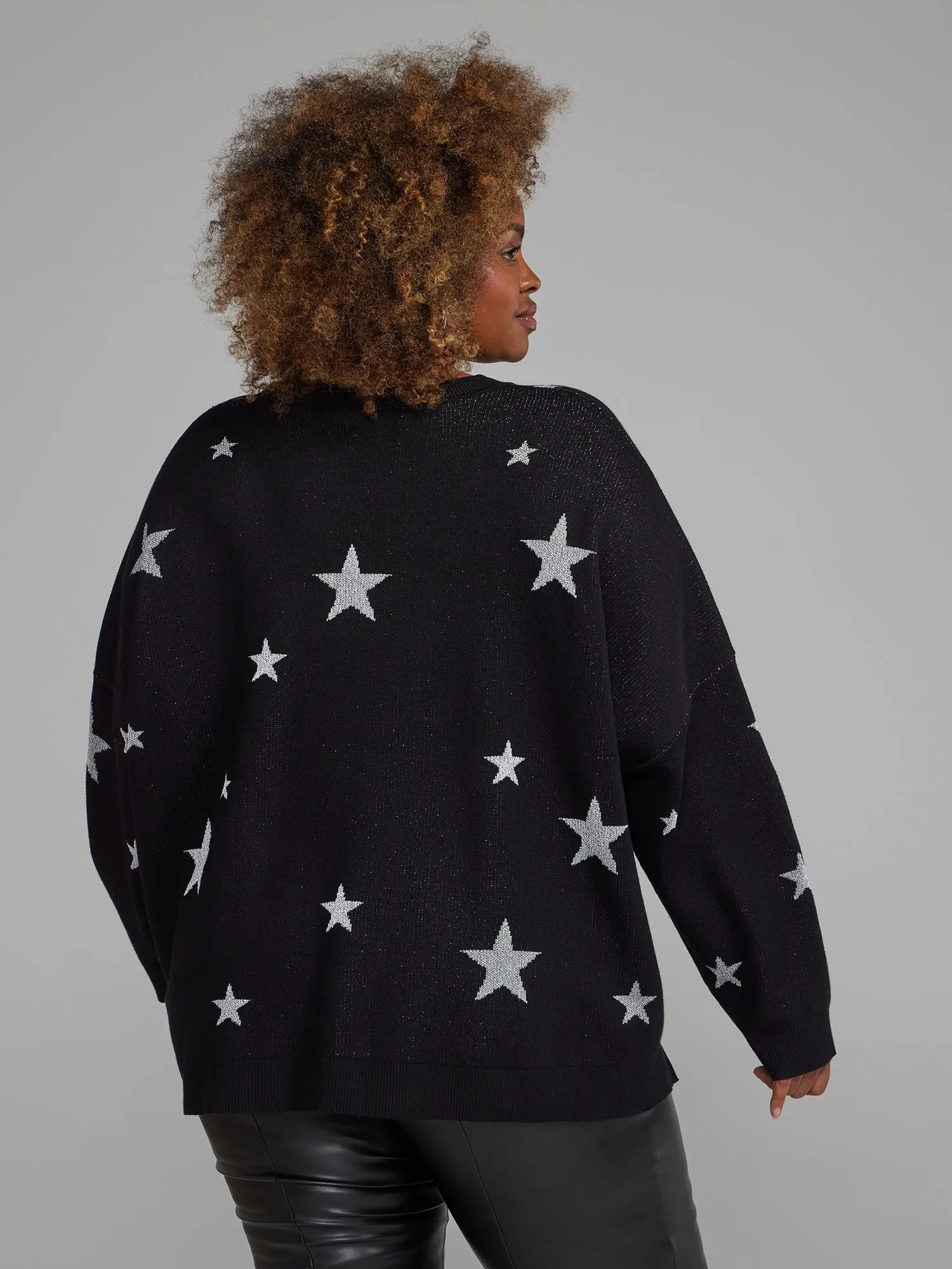 Fashion To Figure - Metallic Star Pullover Sweater