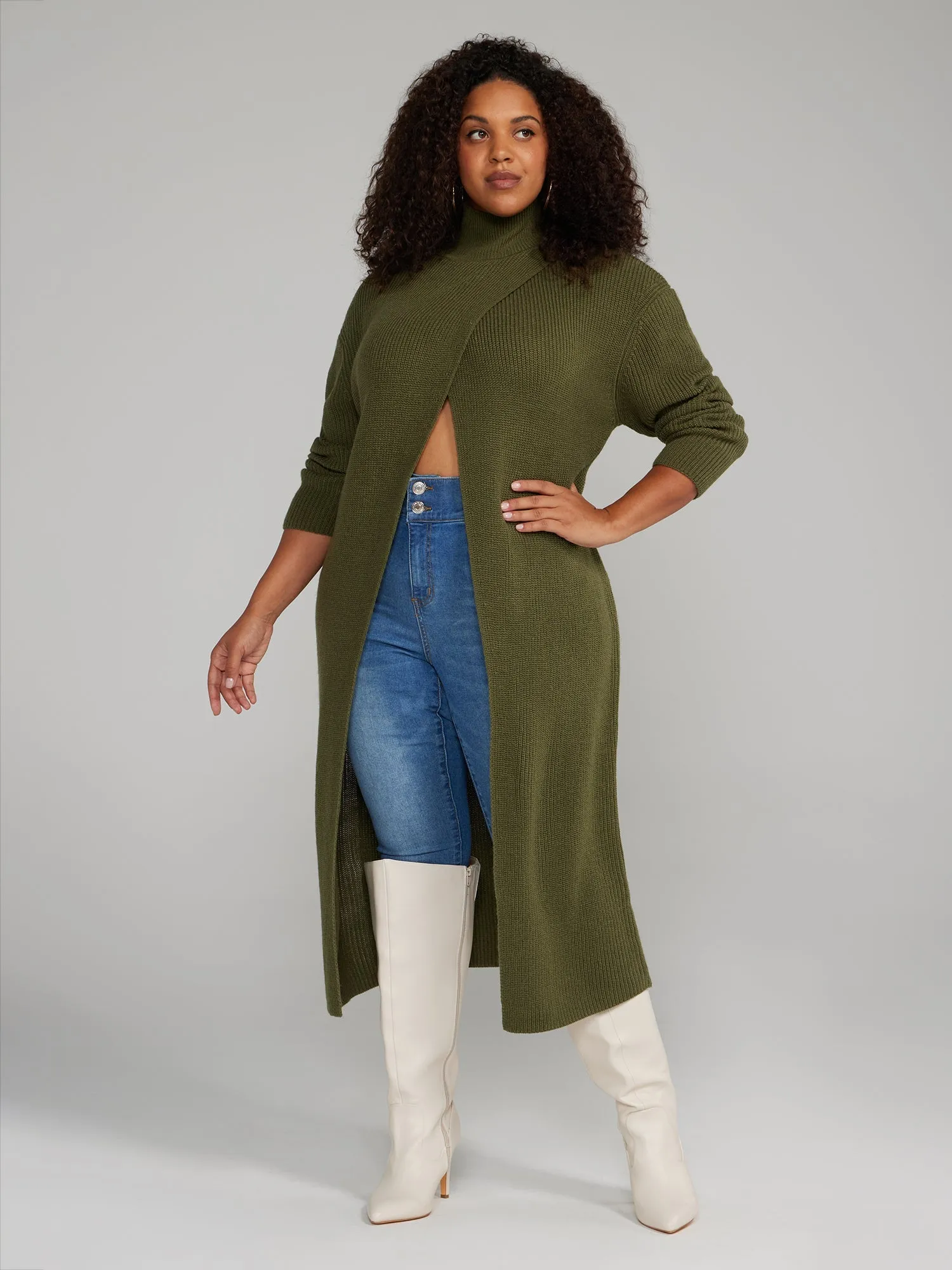 Fashion To Figure - Mockneck Split Front Cardigan