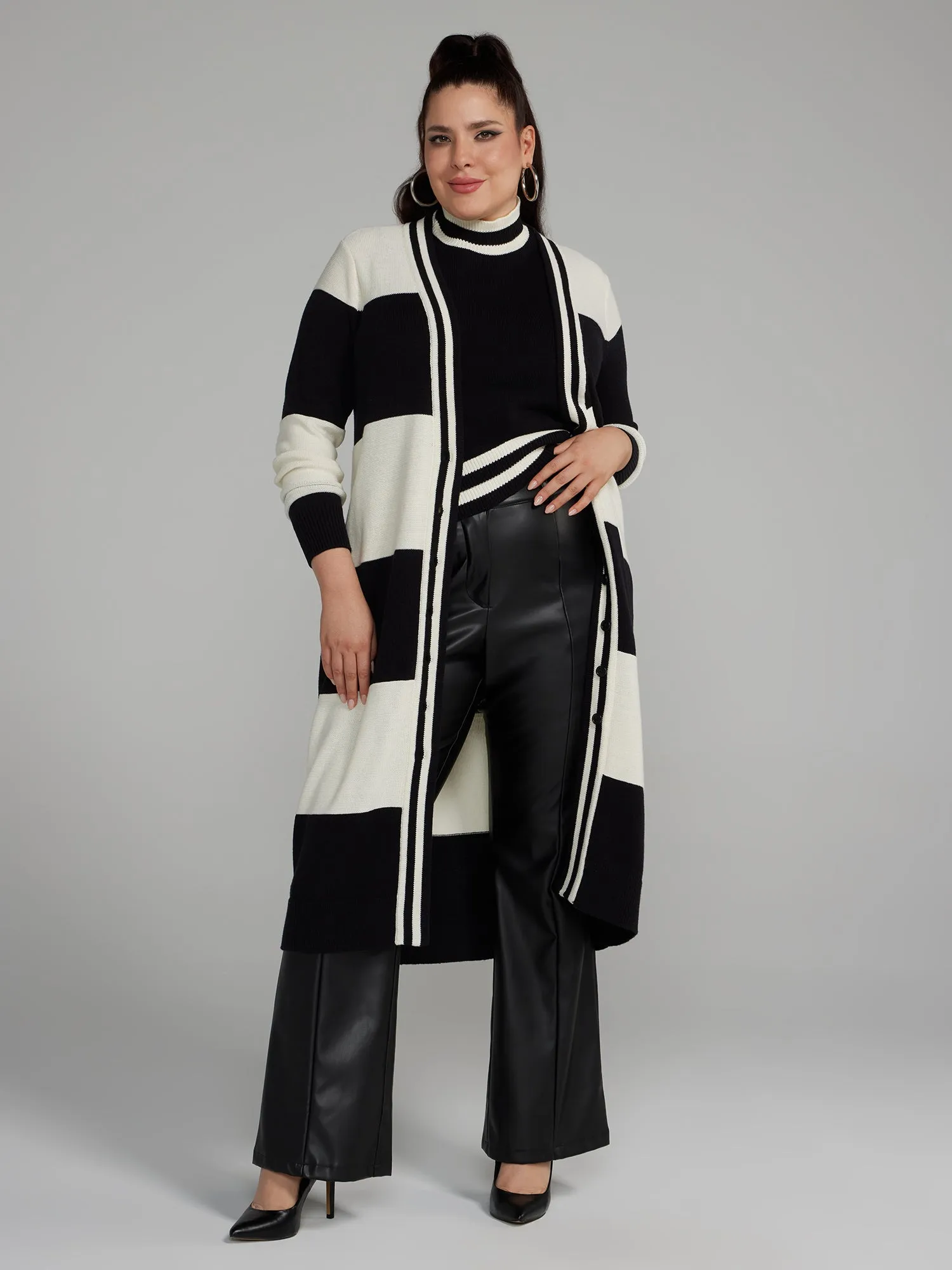 Fashion To Figure - Striped Long Knit Cardigan