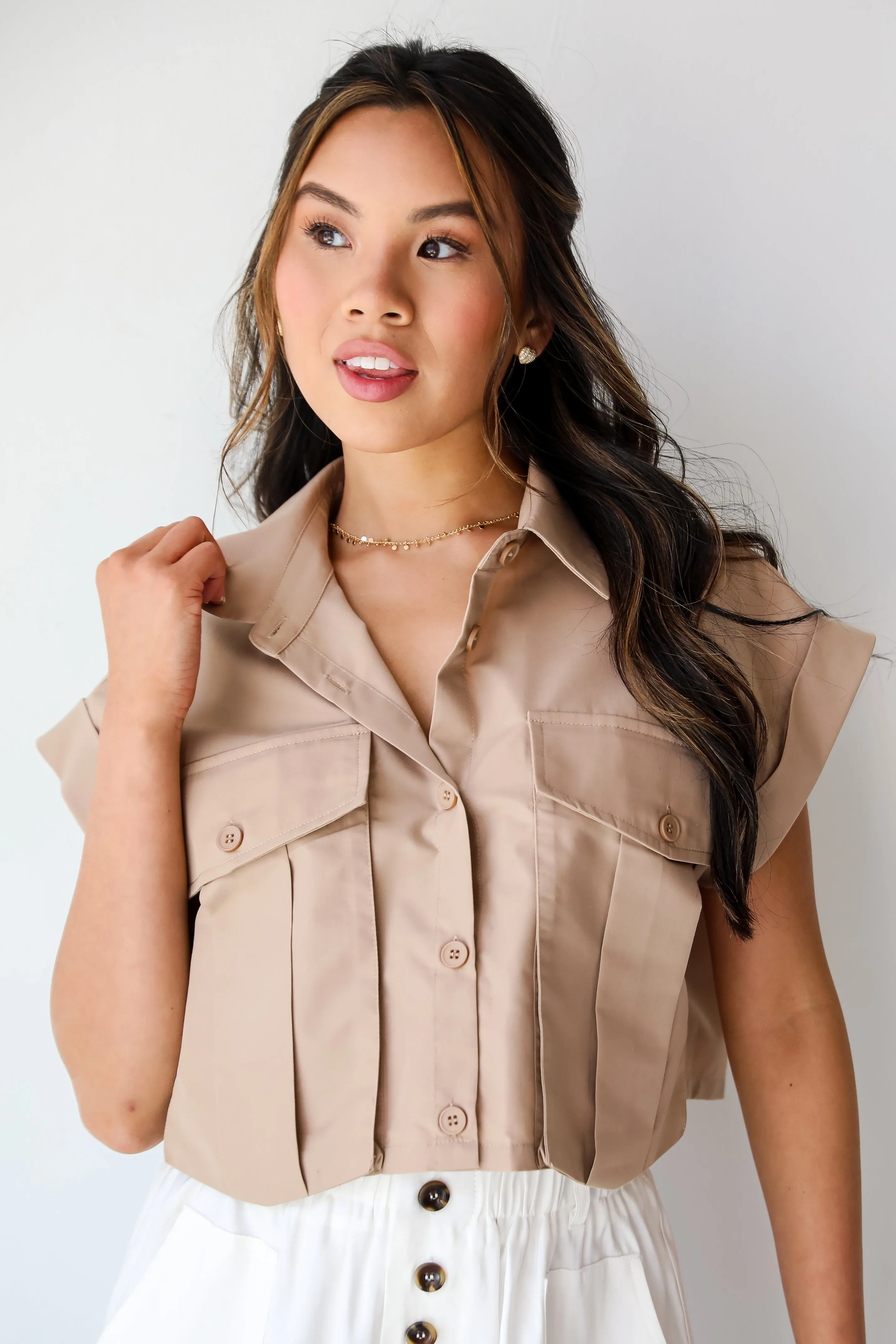 FINAL SALE - So Sophisticated Khaki Cropped Blouse