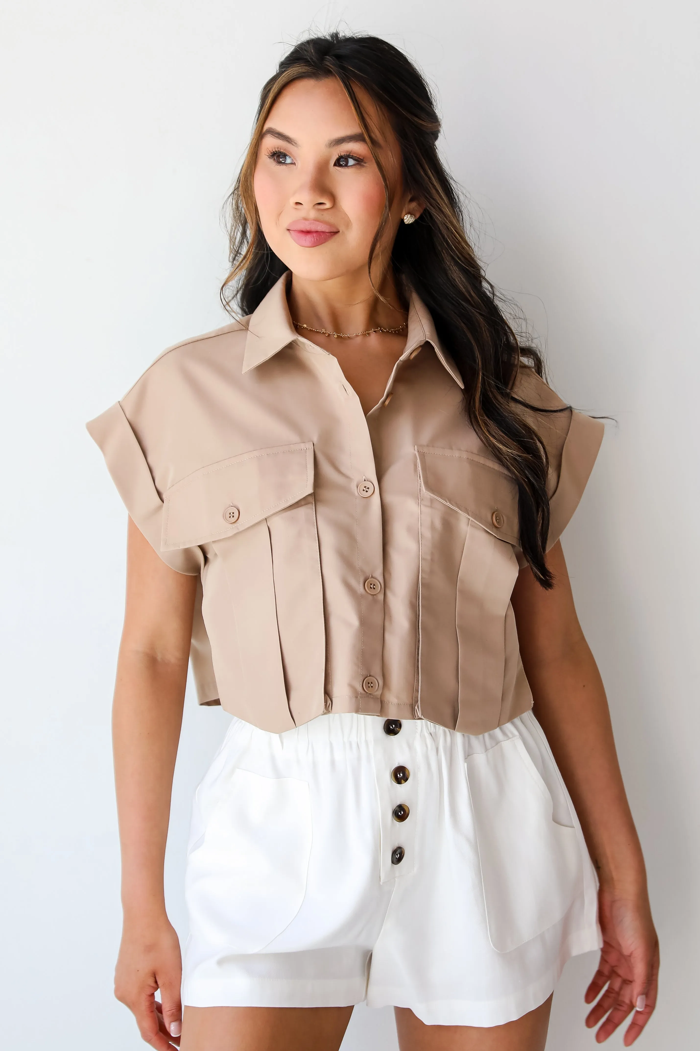 FINAL SALE - So Sophisticated Khaki Cropped Blouse