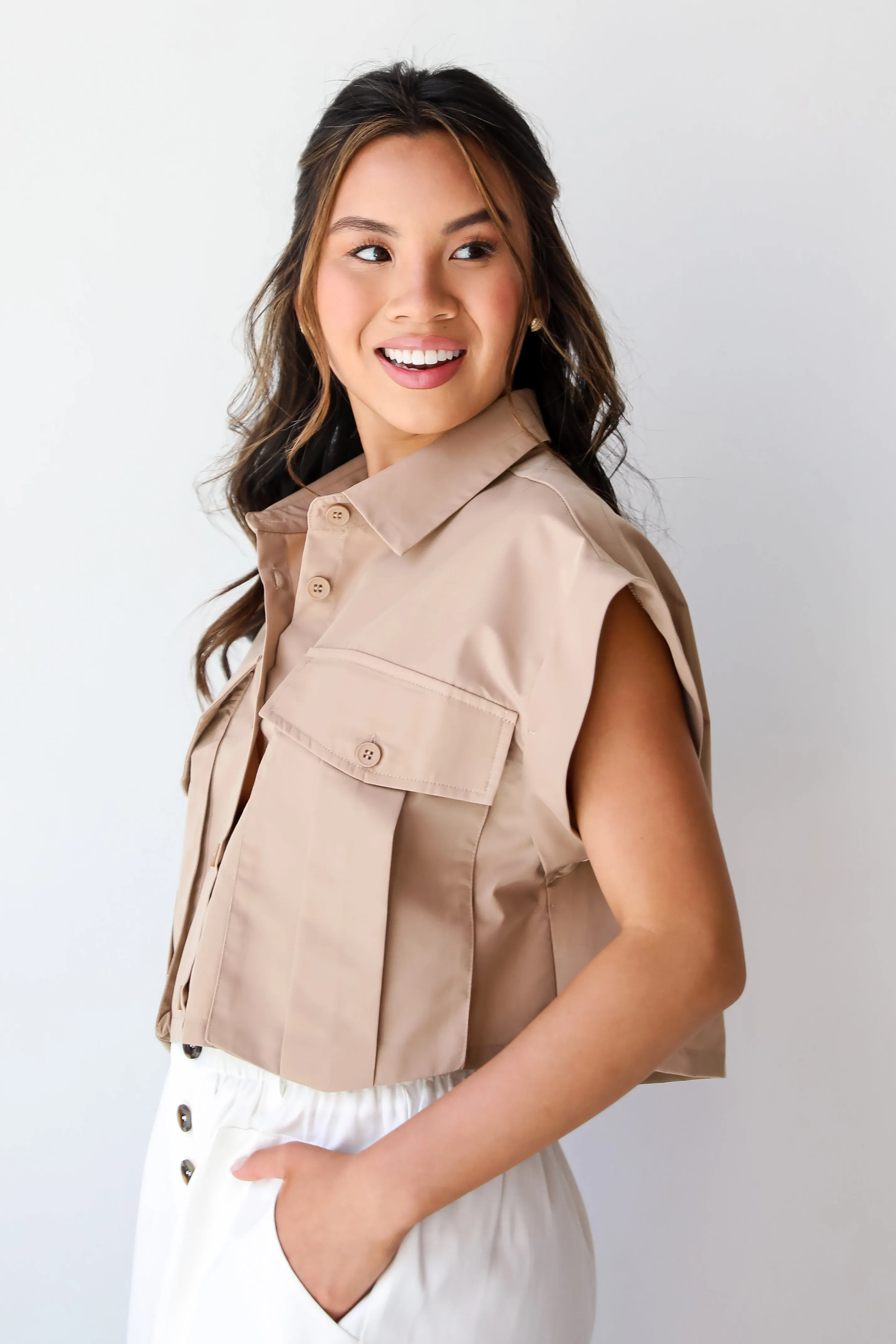 FINAL SALE - So Sophisticated Khaki Cropped Blouse