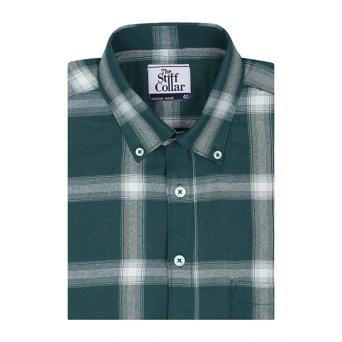 Forest Green Plaid Check Button Down Regular fit Shirt