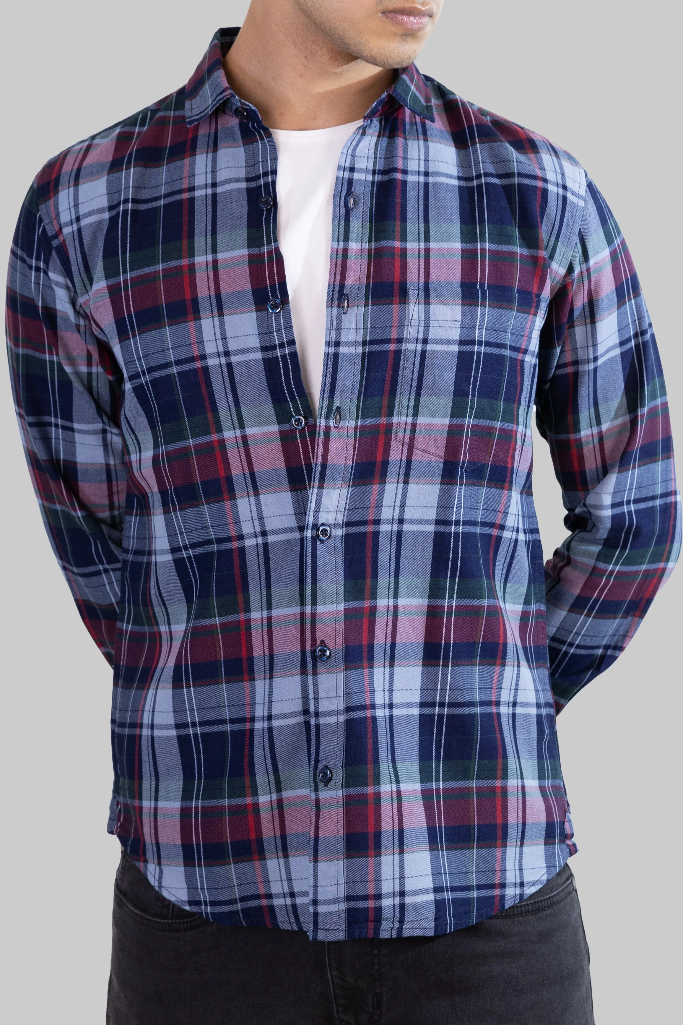 Gridline Checkered Shirt - Navy x Maroon