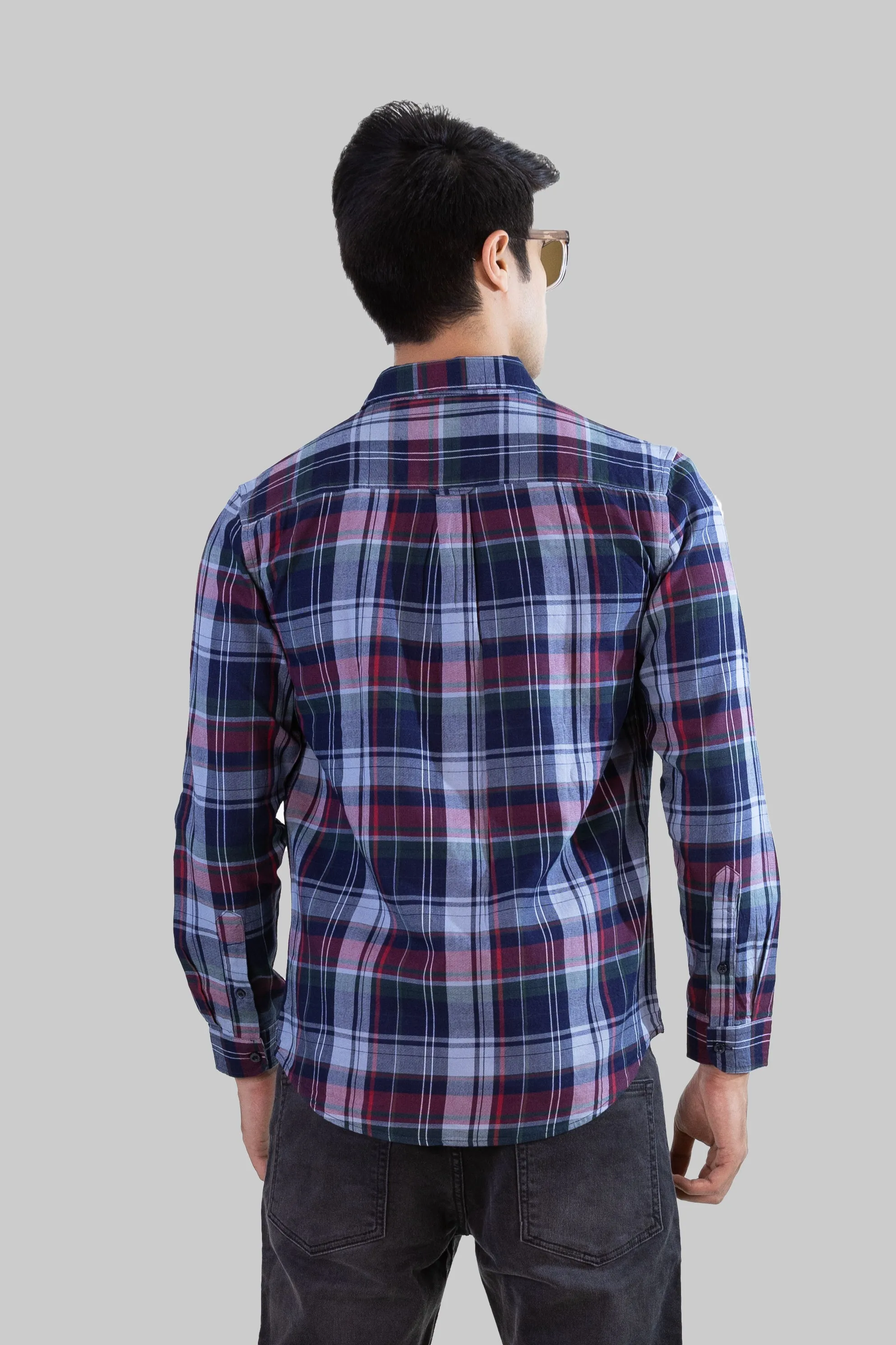 Gridline Checkered Shirt - Navy x Maroon