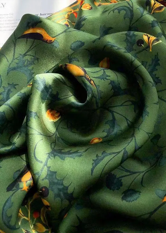 Italian Green Print Women Comfy Silk Scarf ML2311