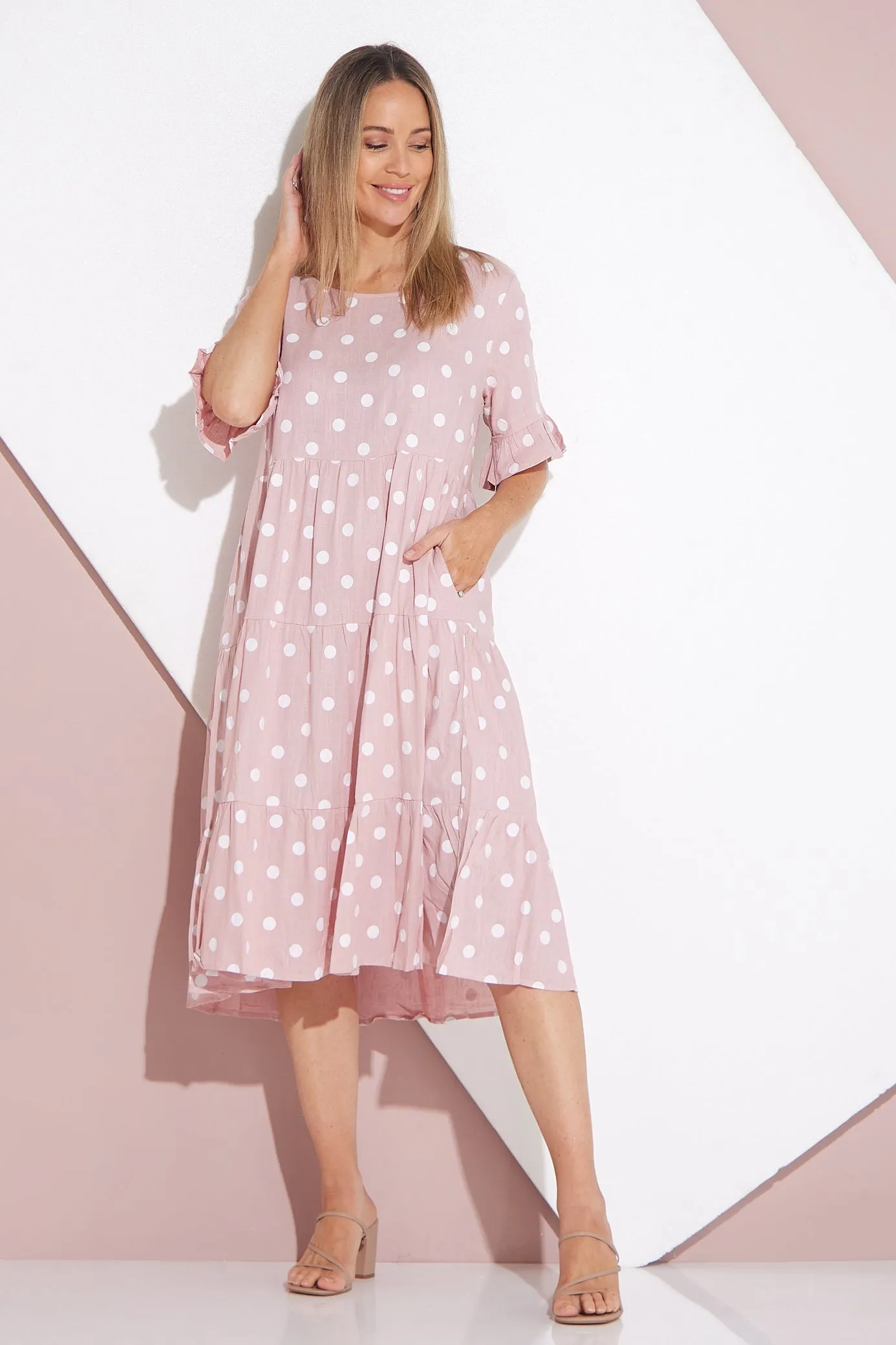 Jackson Linen Dress - Pink Spot