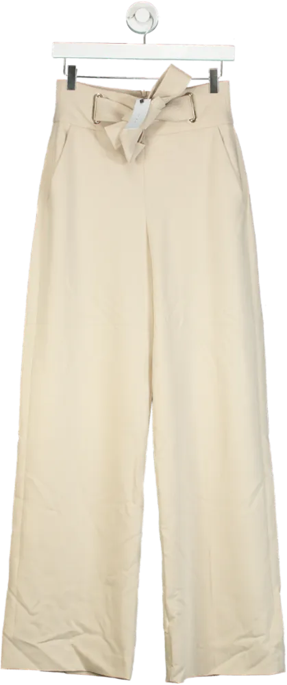 Karen Millen Camel Tailored Eyelet Detail Belted Straight Leg Trousers UK 6