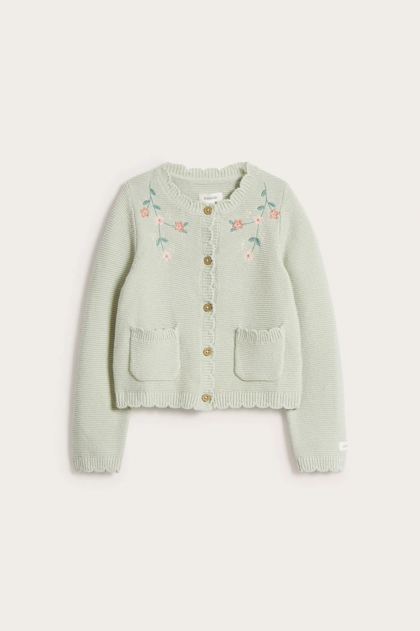 Kids' green embroidered cardigan