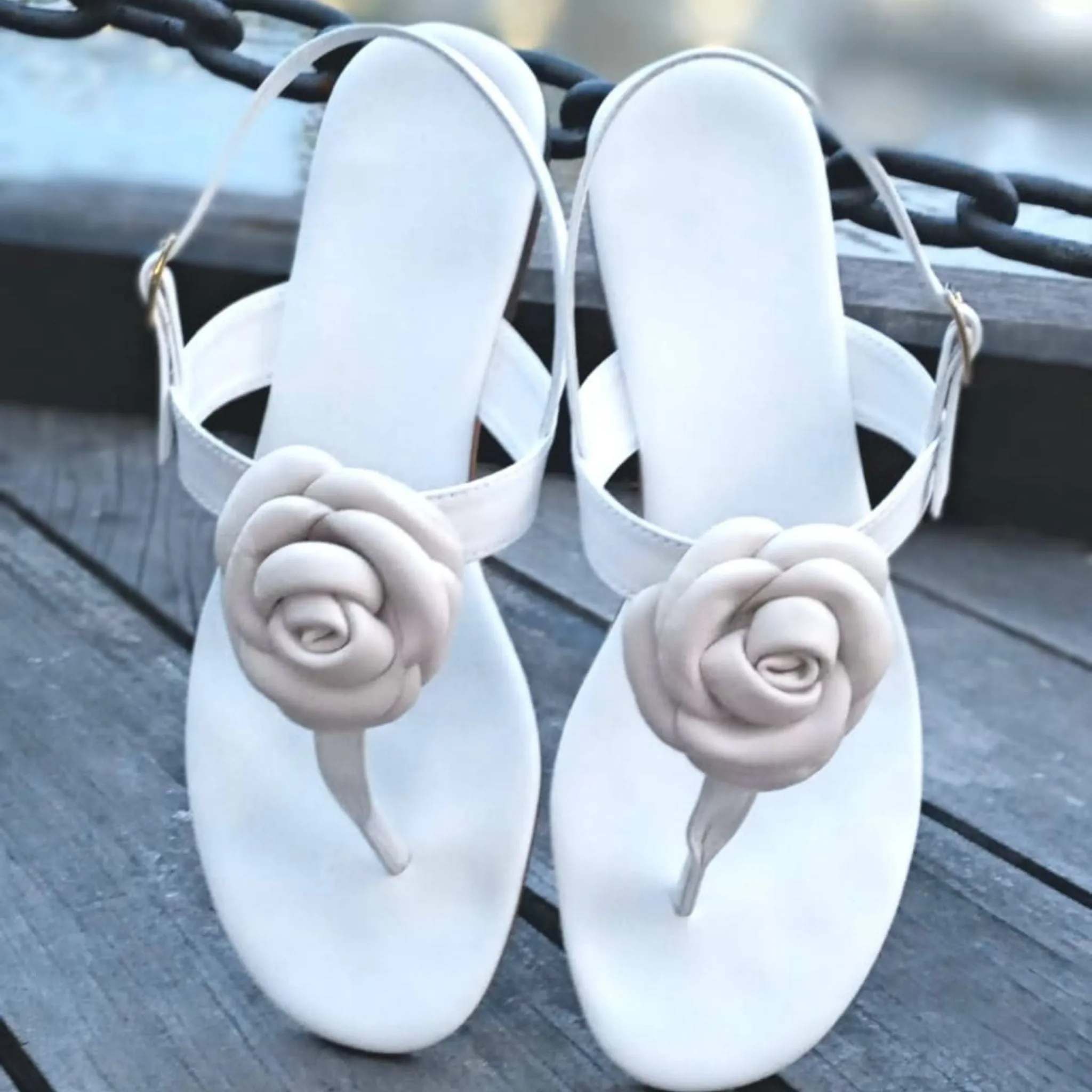 Leather Camellia Flowers Sandals - K2115