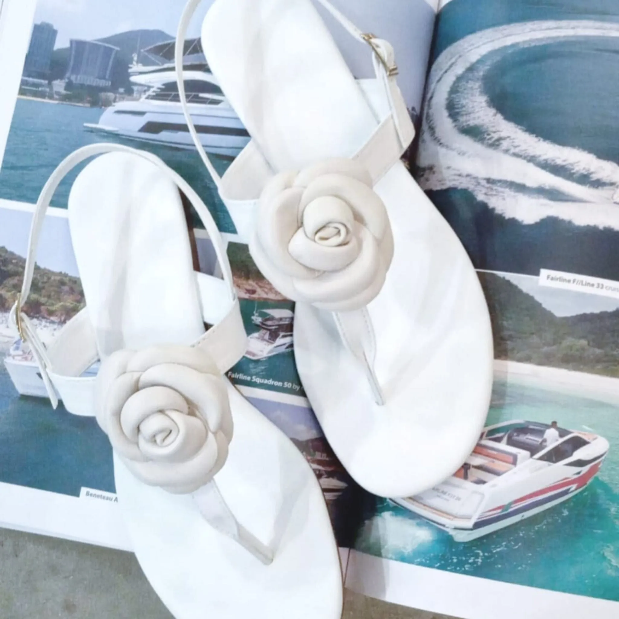 Leather Camellia Flowers Sandals - K2115