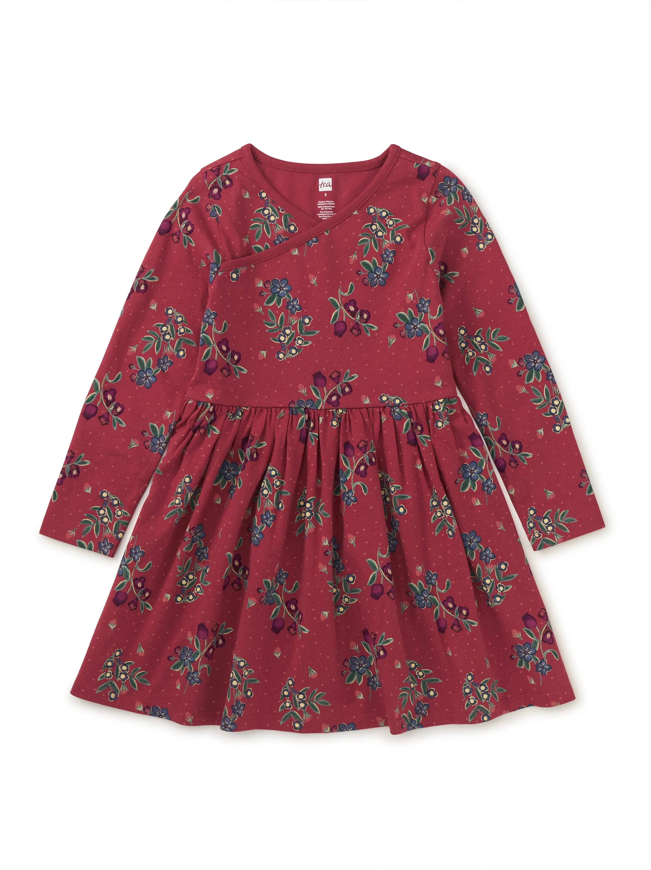 L/S Wrap Neck Dress, Turkish Tea Floral