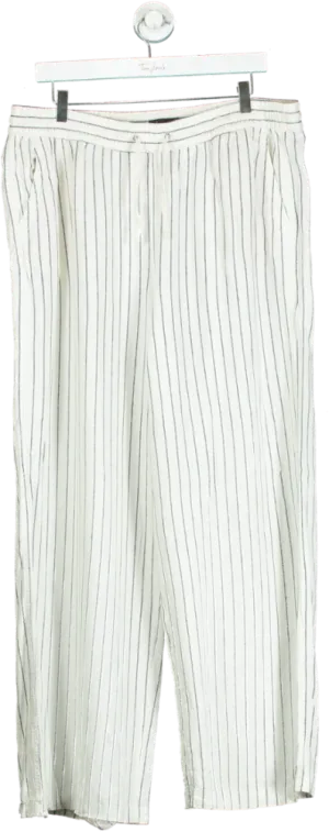 M&S Collection Cream Pinstripe Linen Blend Trousers UK 18