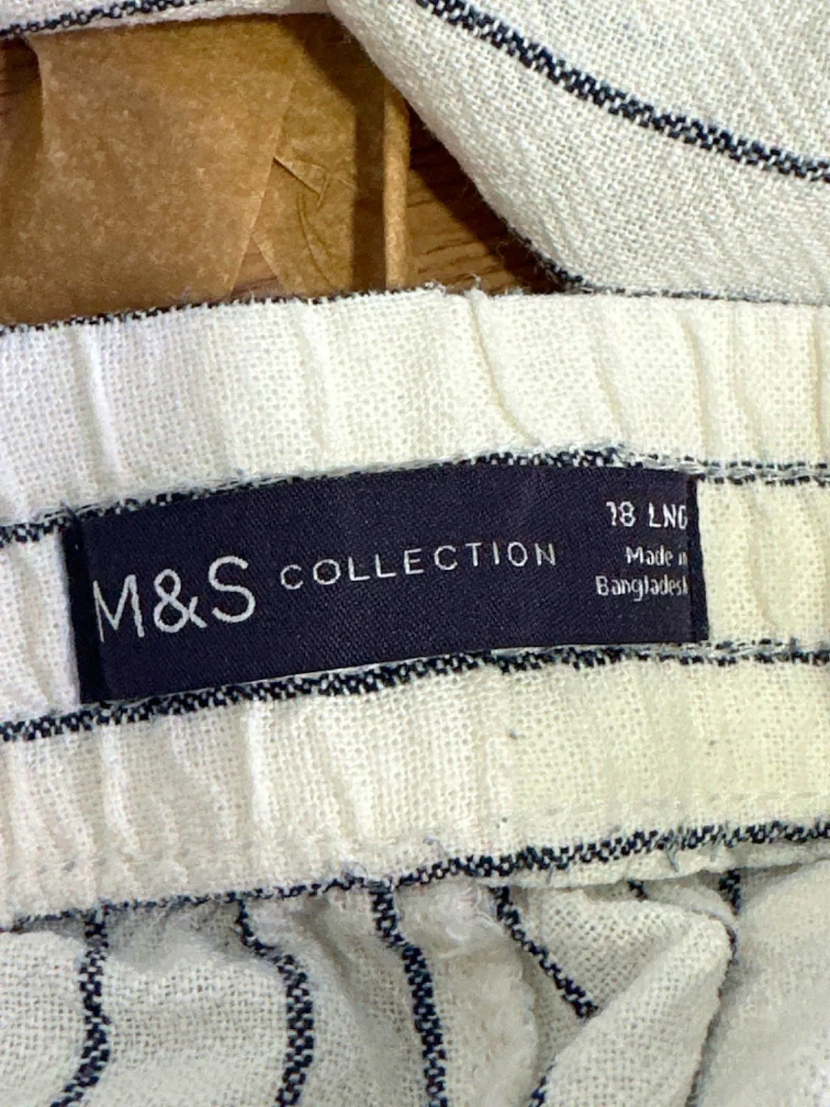 M&S Collection Cream Pinstripe Linen Blend Trousers UK 18