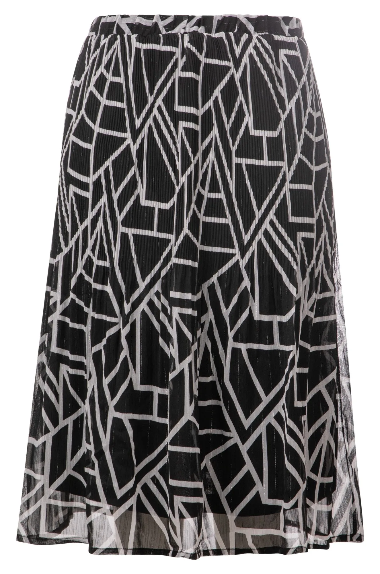 Mini pleat printed Chiffon Skirt | Black Ivory Geo | 8574A1