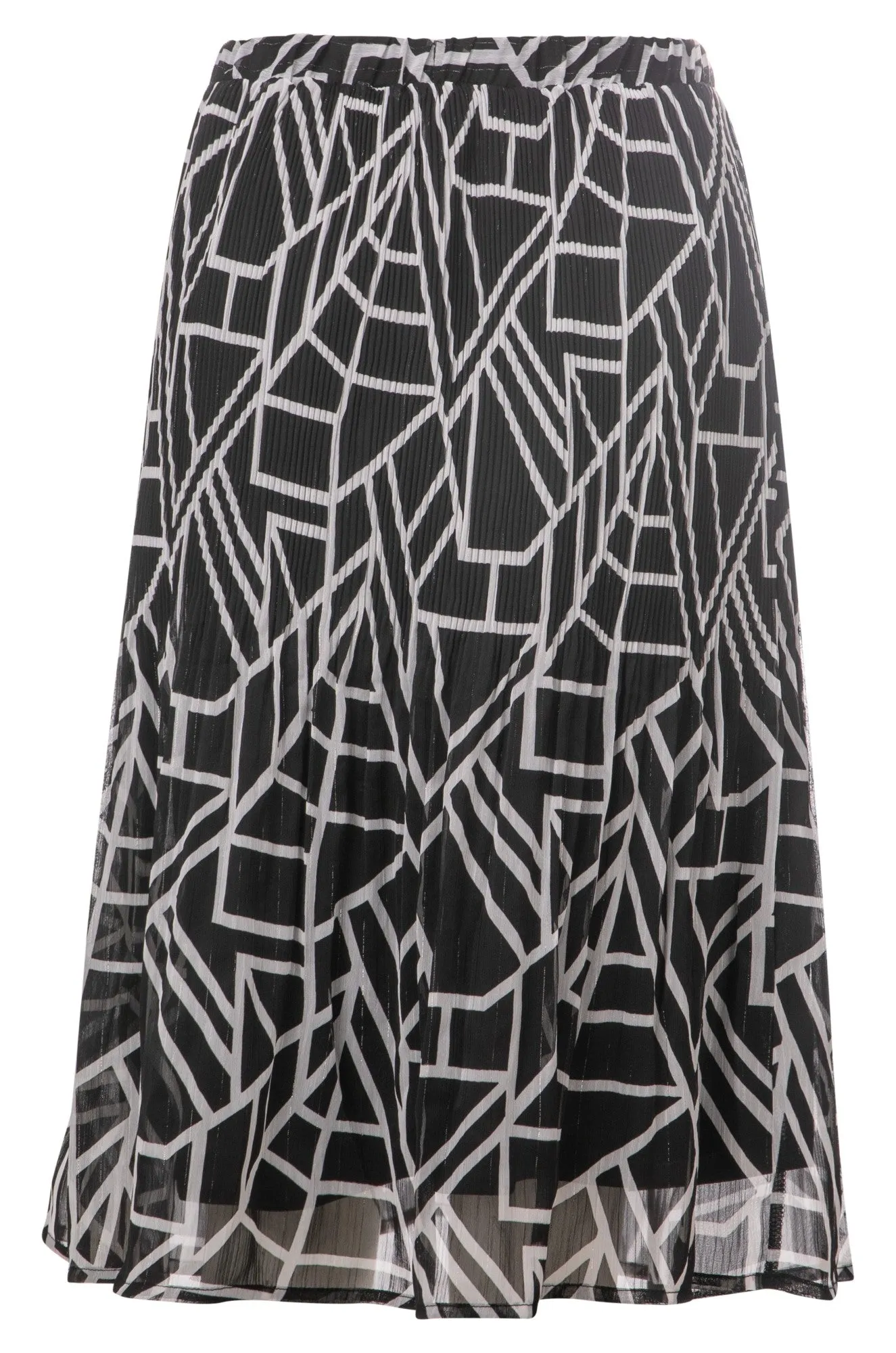 Mini pleat printed Chiffon Skirt | Black Ivory Geo | 8574A1