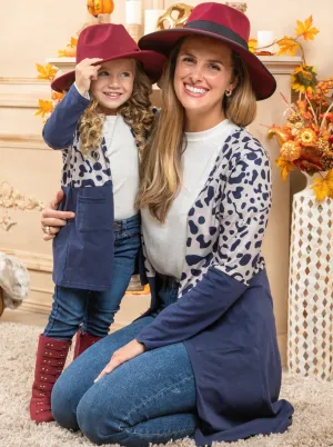 Mommy and Me Oversized Leopard Colorblock Cardigans