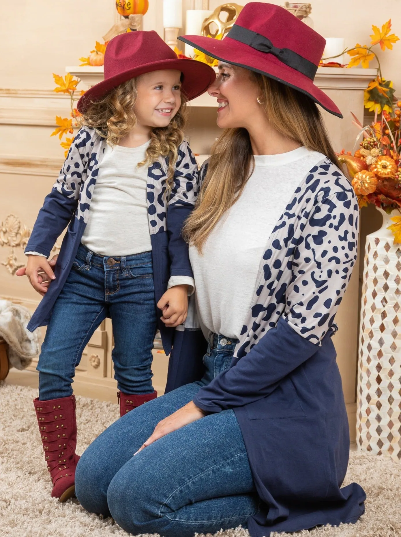 Mommy and Me Oversized Leopard Colorblock Cardigans