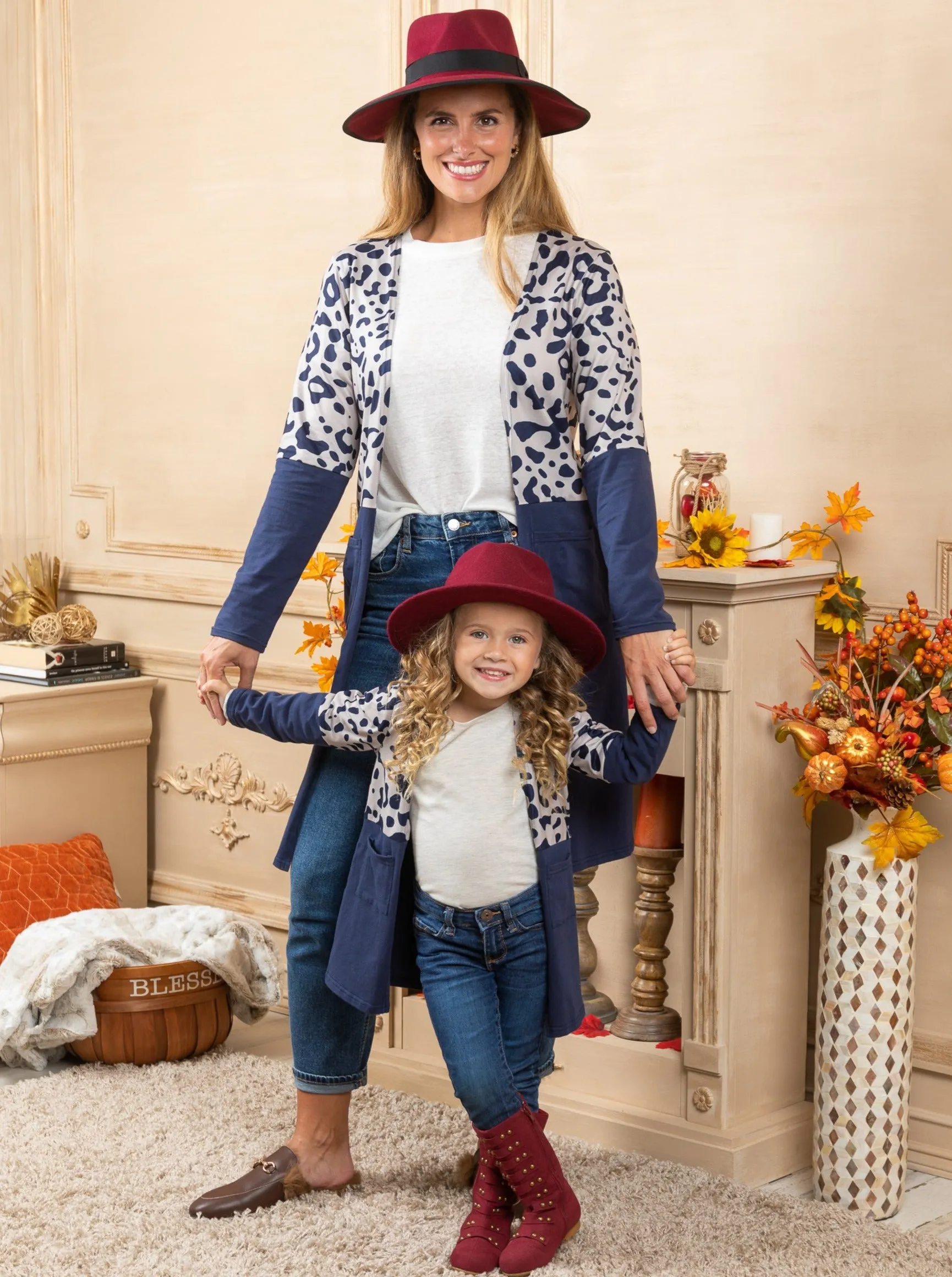 Mommy and Me Oversized Leopard Colorblock Cardigans