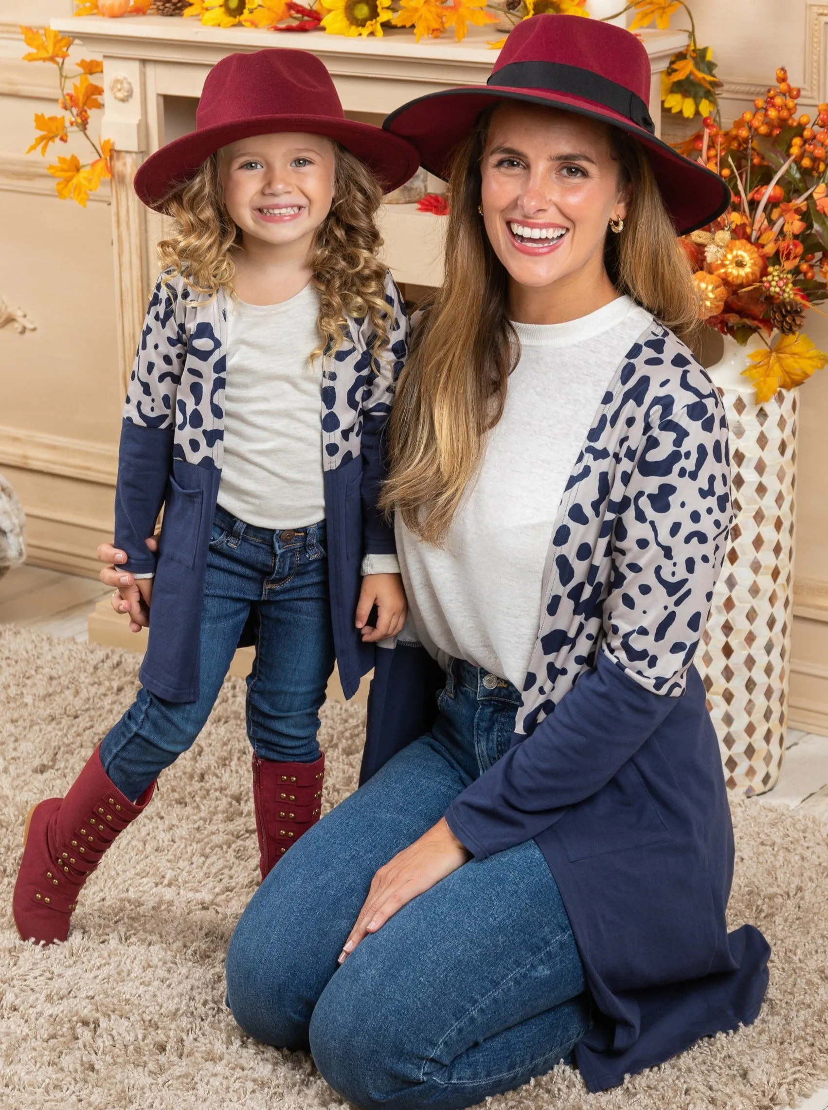 Mommy and Me Oversized Leopard Colorblock Cardigans