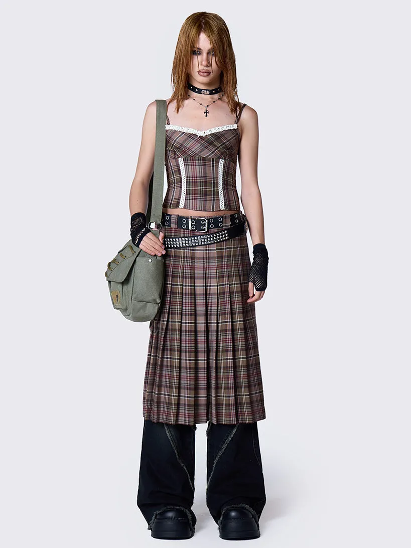 Nenna Pleated Tartan Midi Skirt