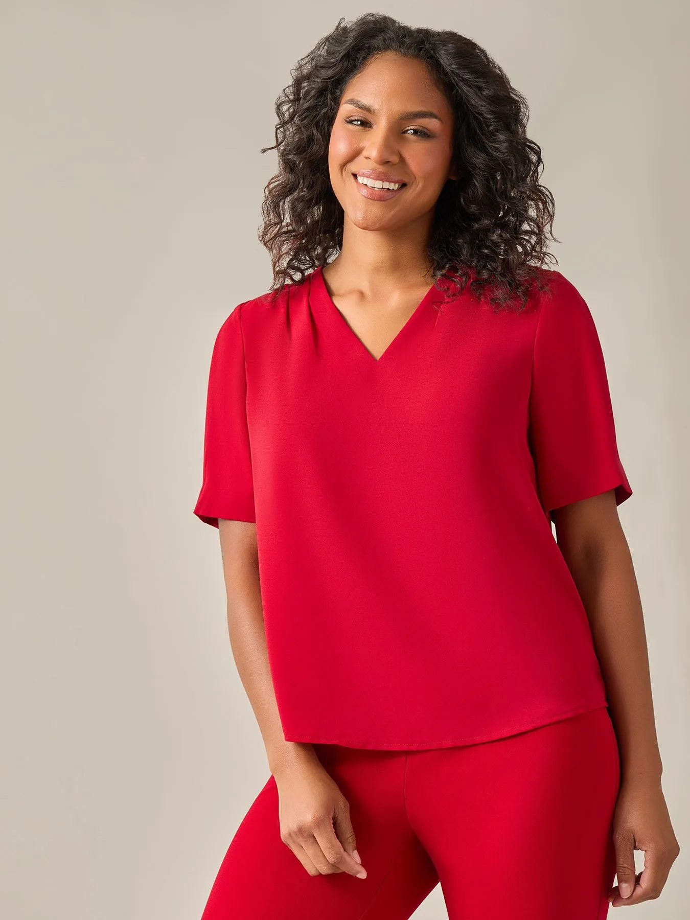 Plus Size Everyday V-Neck Blouse, Crimson