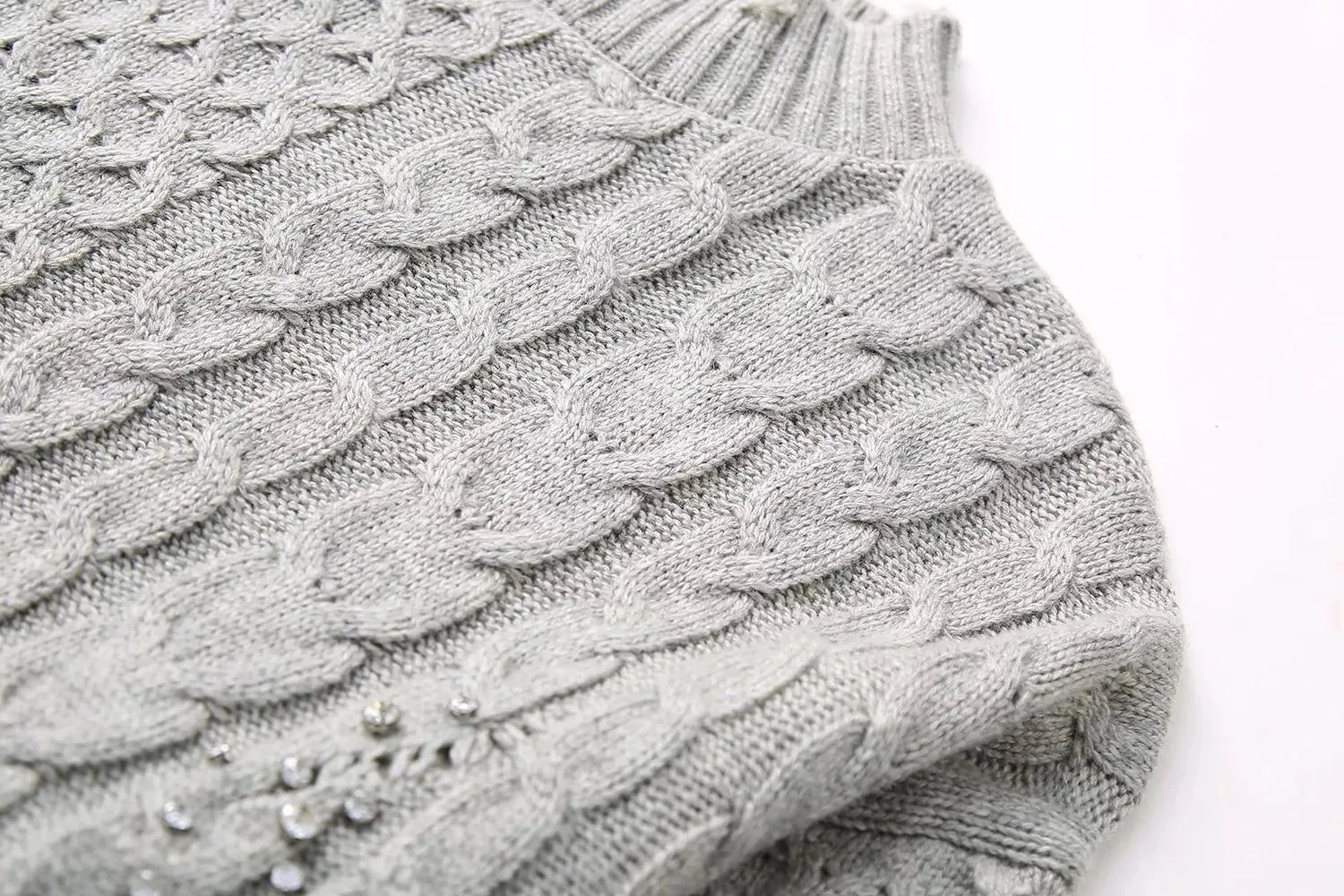 Pre Order:  Rhinestones Cable Knit Sweater