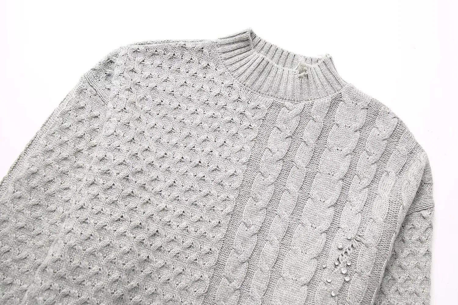 Pre Order:  Rhinestones Cable Knit Sweater