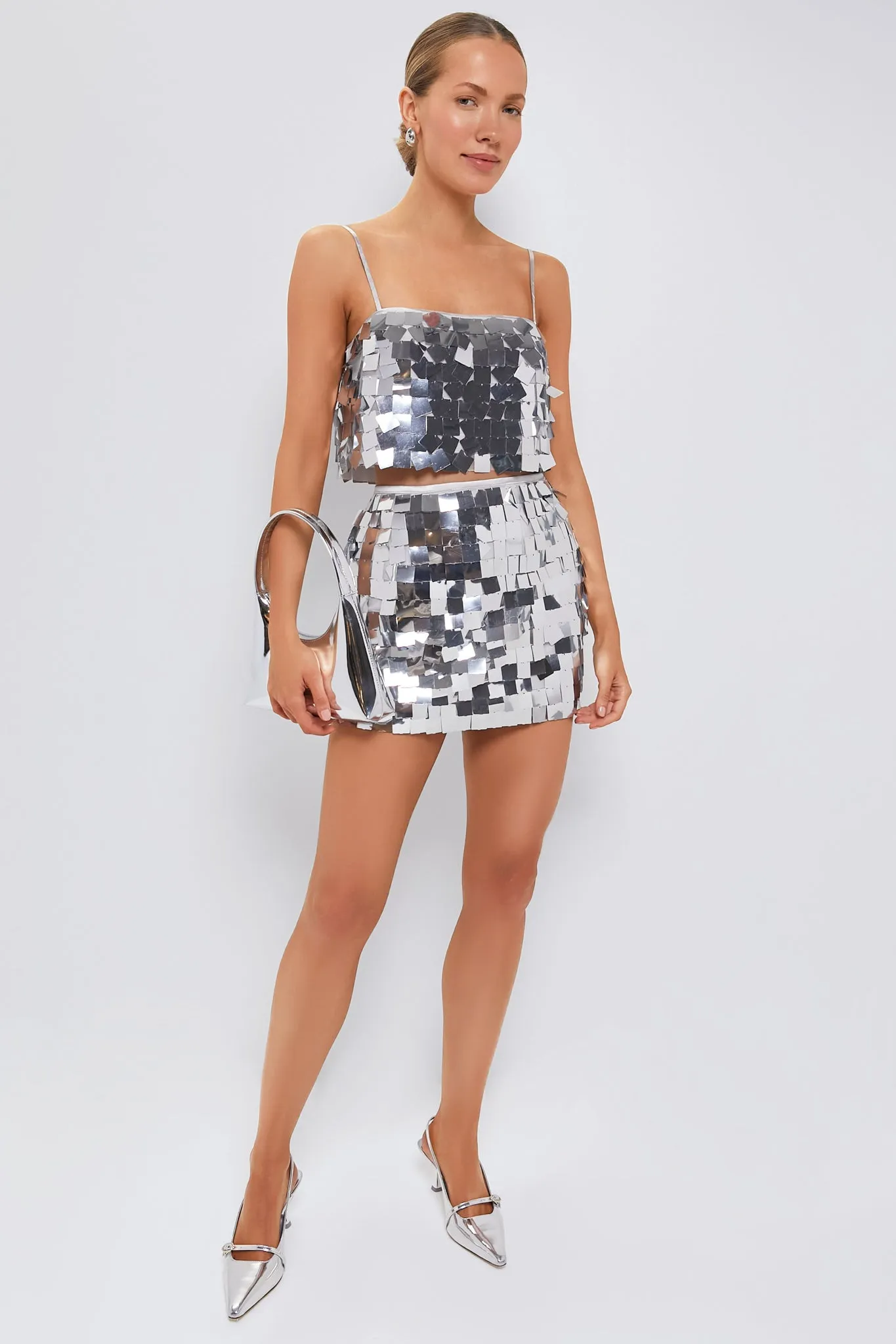 Silver Griselda Top and Mini Skirt Set